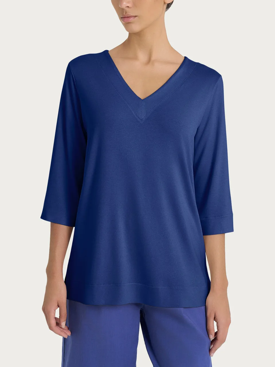 Ragno T-shirt Doppio V Maglietta Mirtillo Viscosa