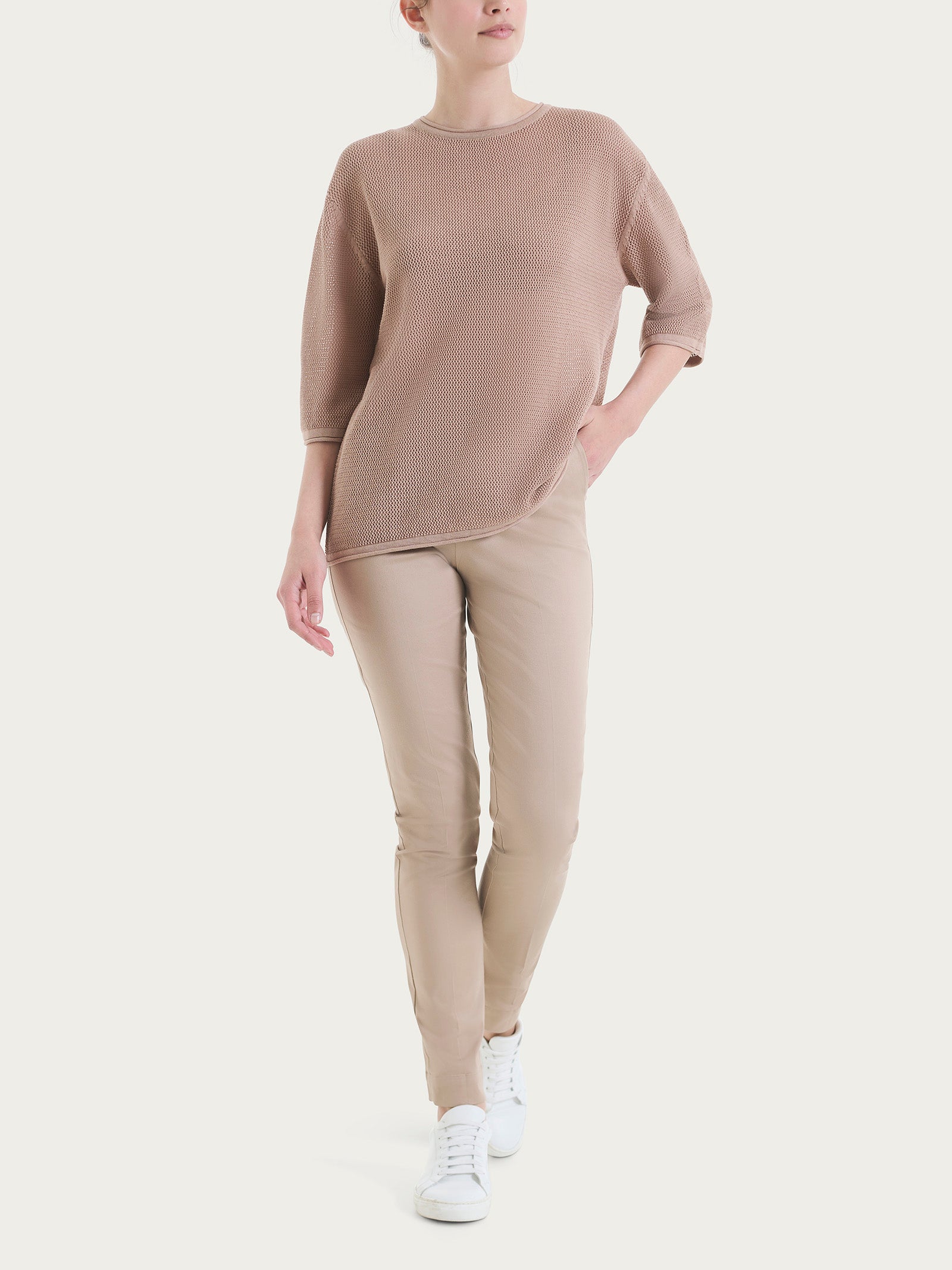 Ragno maglia girocollo punto rete cotone Warm Taupe
