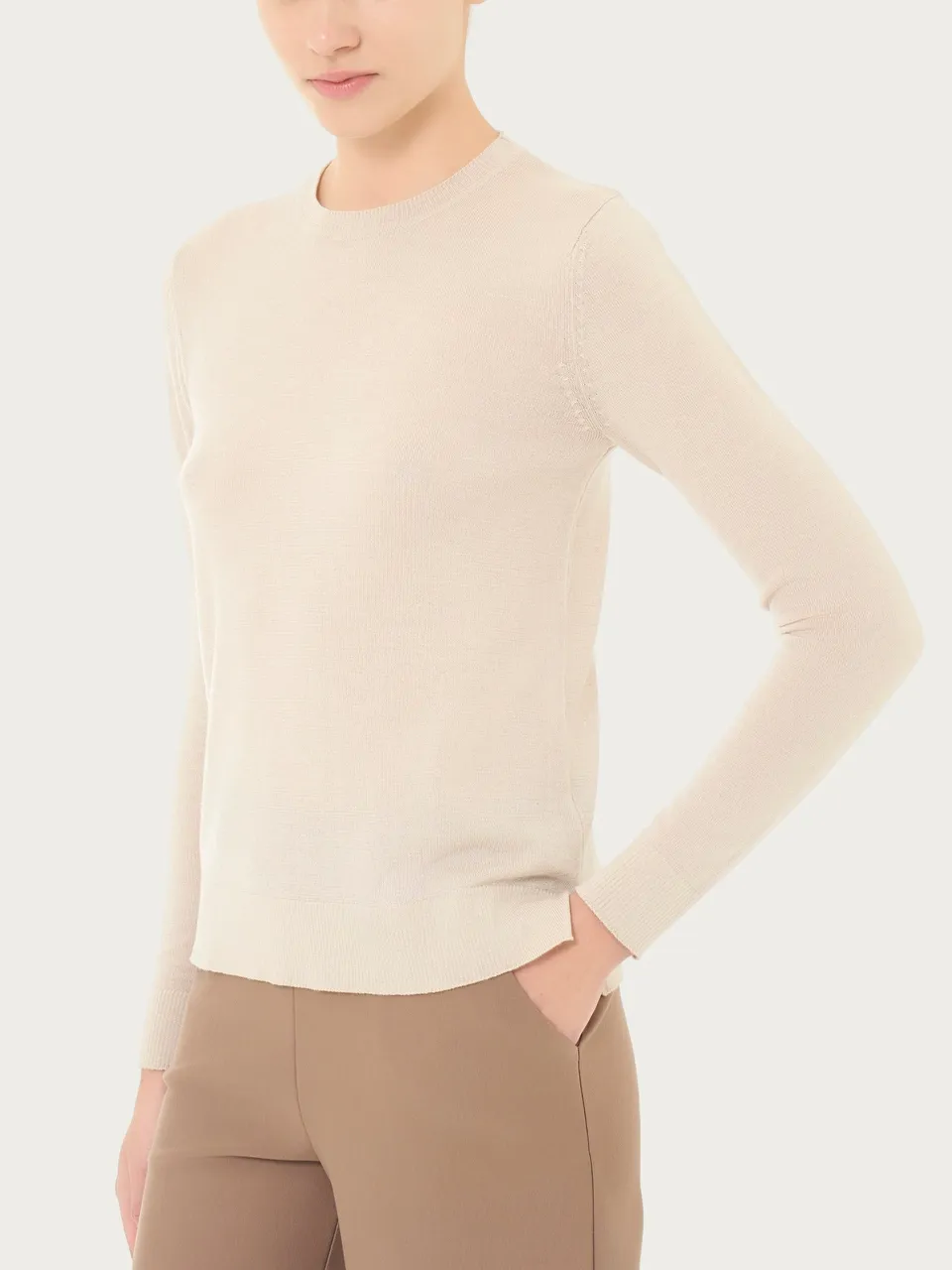 Ragno Merino Soft Maglia Girocollo Donna Champignon Pura Lana
