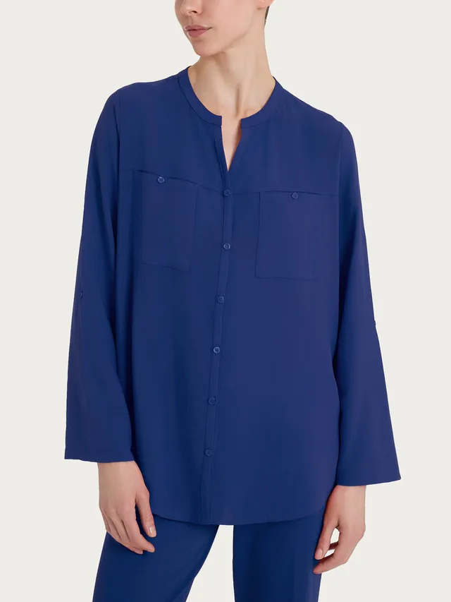 Ragno EcoSeta Camicia Collo Coreano viscosa mirtillo elegante