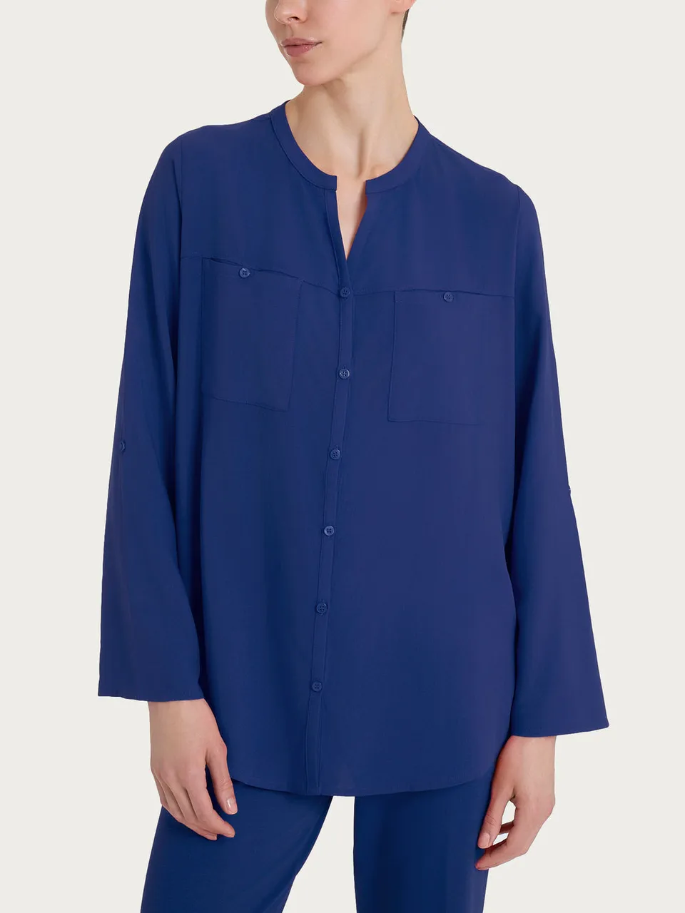 Ragno EcoSeta Camicia Collo Coreano viscosa mirtillo elegante