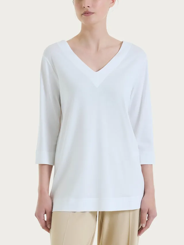 Ragno Double V-neck T-shirt Donna Bianco viscosa fresca
