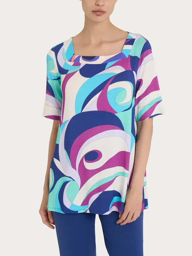 Ragno Viscosa Summer Maglietta scollo squadrato Pool Blue