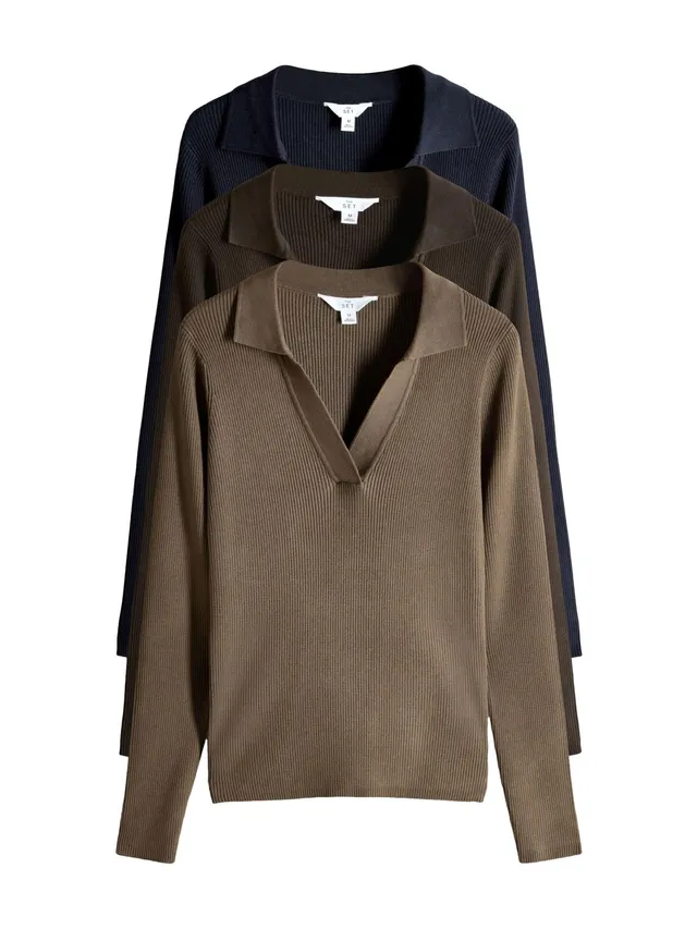 Next The Set maglia coste scollo V donna 3 pezzi polo