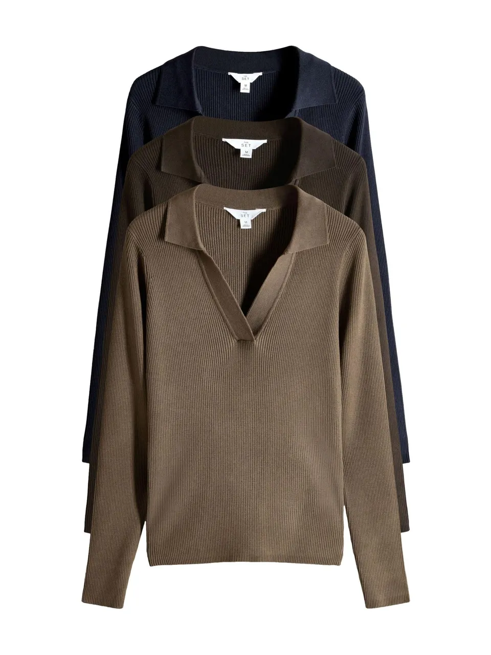Next The Set maglia coste scollo V donna 3 pezzi polo