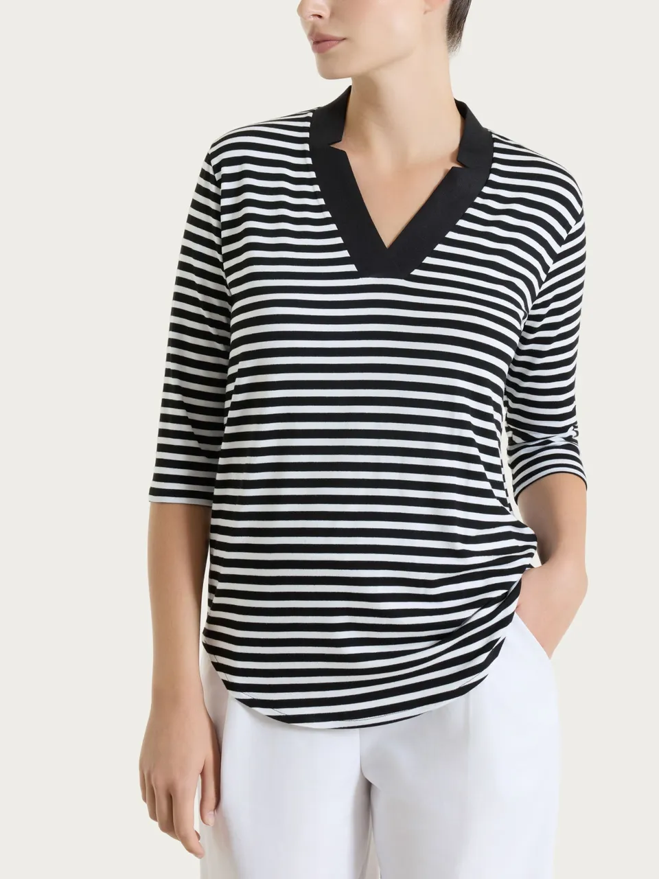 Ragno Viscosa Summer Maglietta scollo V nera righe soft