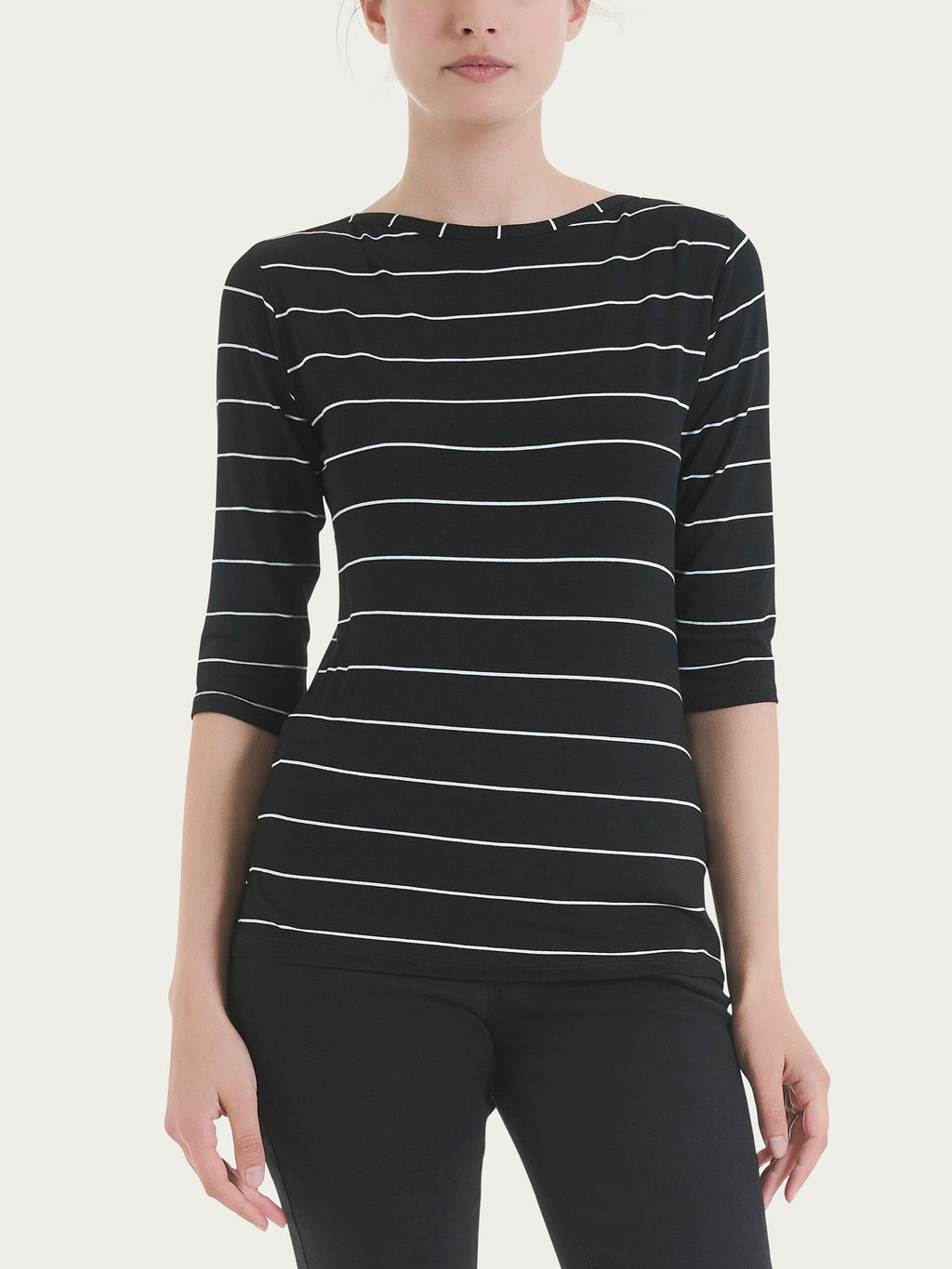 Ragno Viscose Summer t-shirt donna Black Spaced Stripes righe
