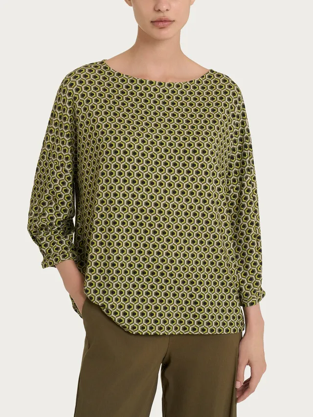 Ragno Maglietta Manica Ampia Hexagon Viscosa Boxy Fant. Sphagnum