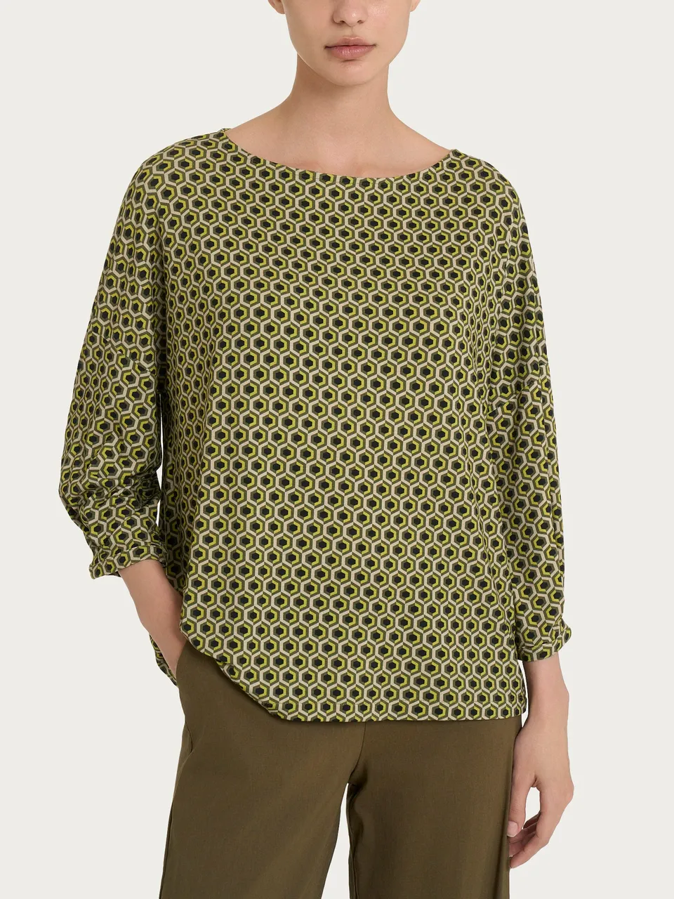 Ragno Maglietta Manica Ampia Hexagon Viscosa Boxy Fant. Sphagnum