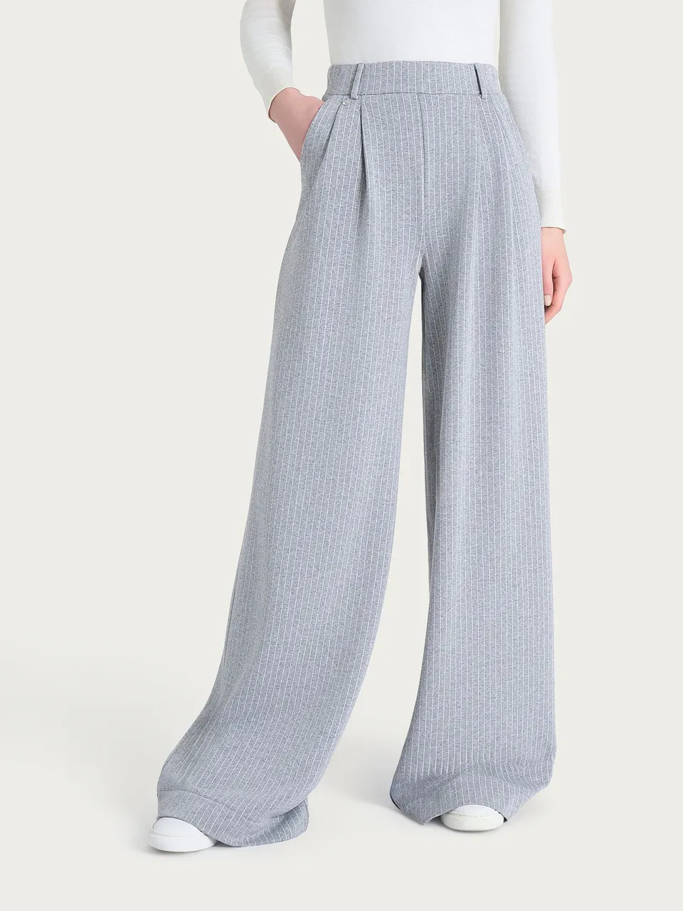Ragno Compact Palazzo pantalone gessato Fant.Grigio Mel largo