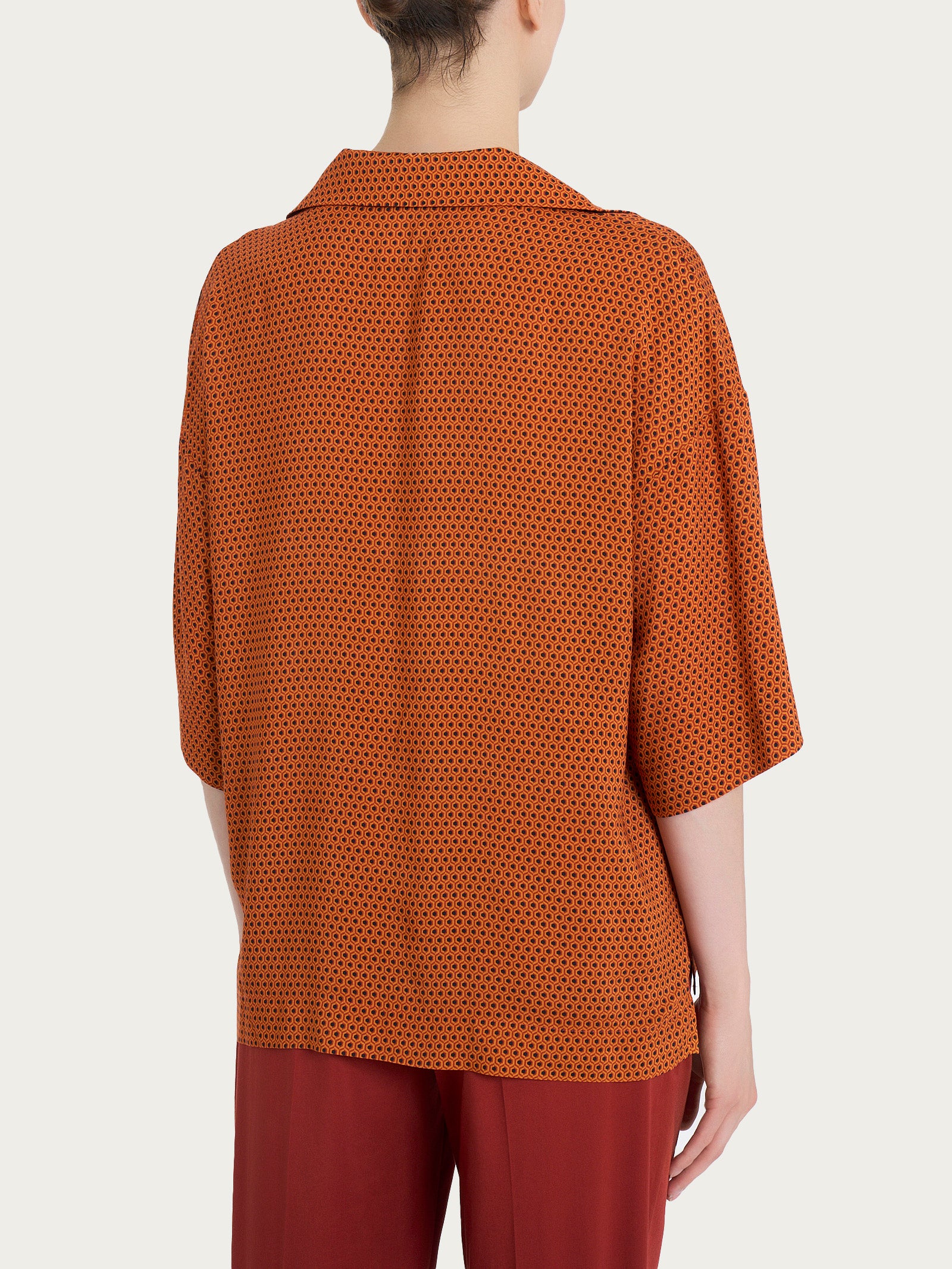 Ragno EcoSeta blusa esagoni Red Ochre 3/4 viscosa fluida