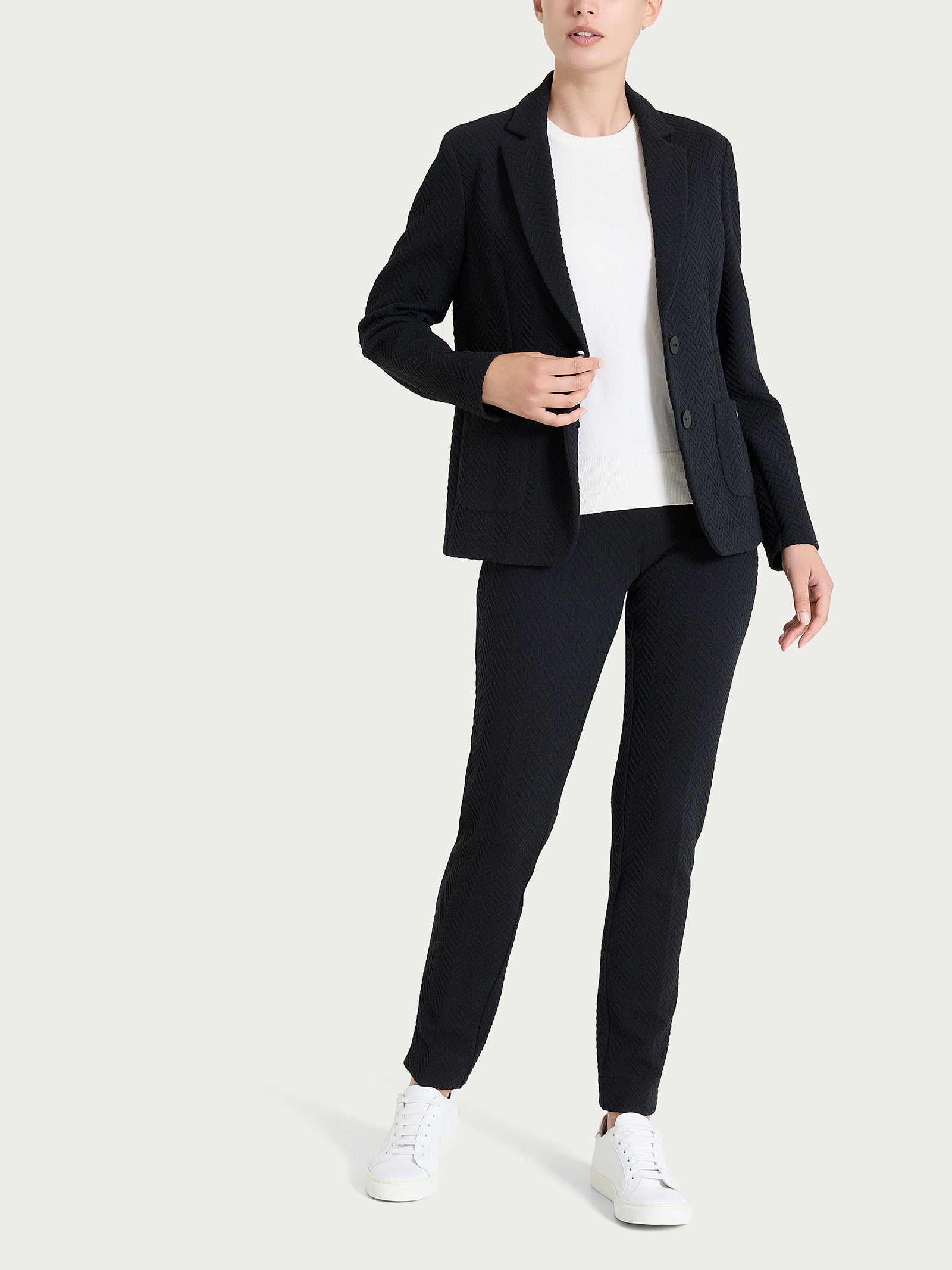 Ragno Compact blazer due bottoni jacquard spigato nero