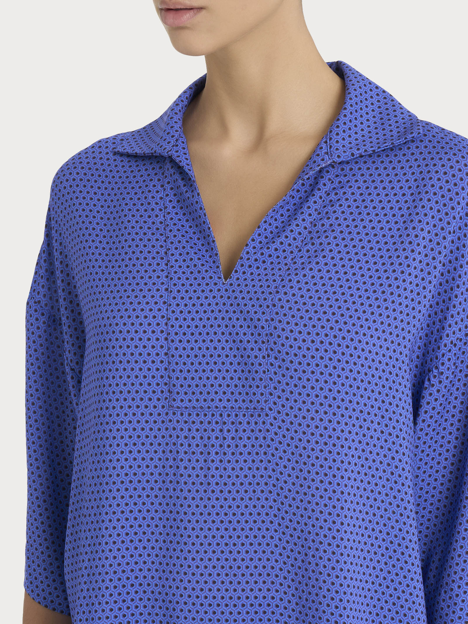 Ragno Ecoseta blusa colletto Dazzling Blue viscosa maniche 3/4