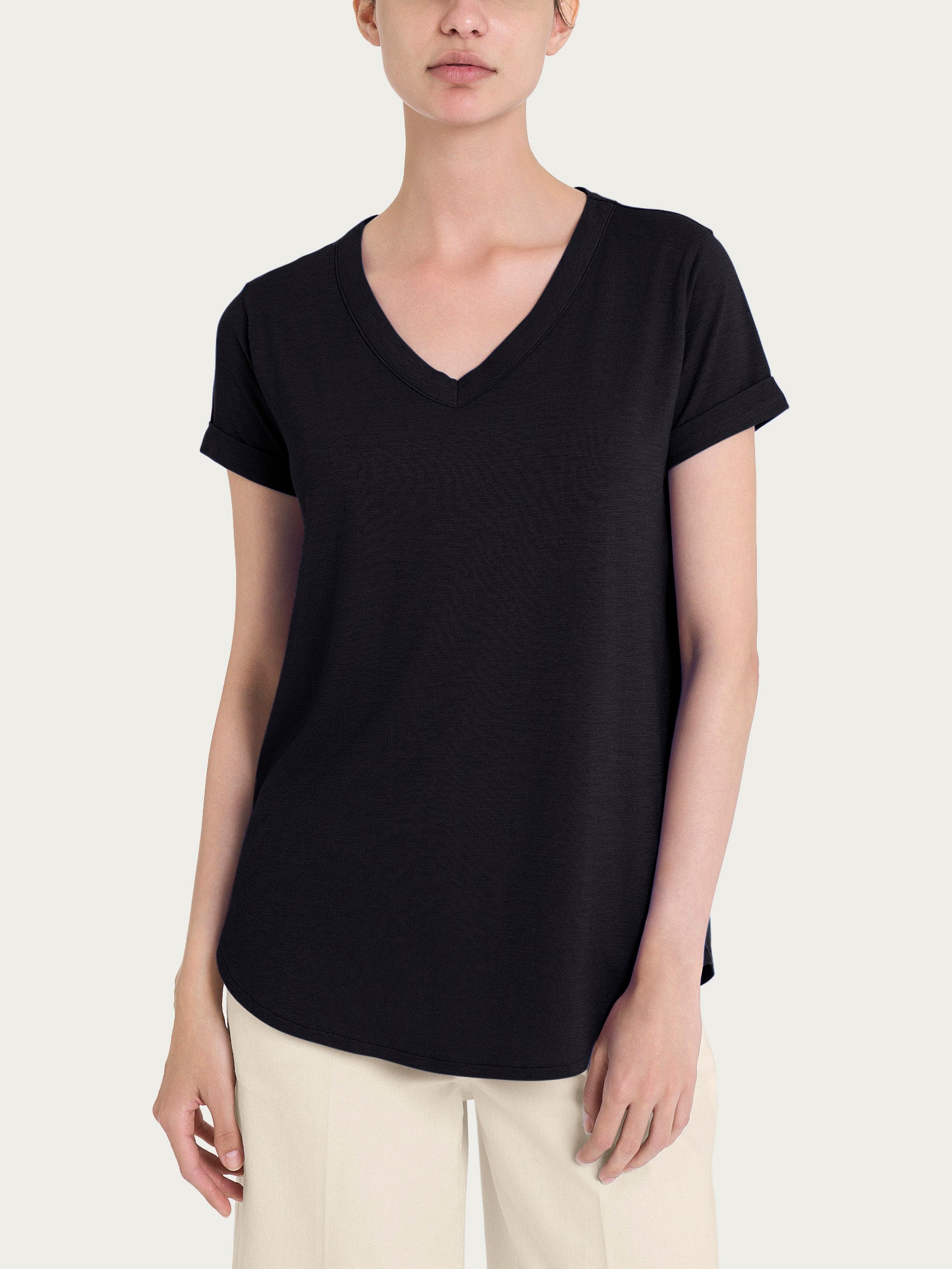Ragno Jersey Cotone Maglietta scollo V nero donna