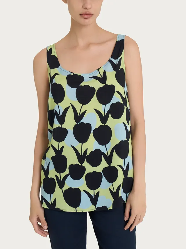 Ragno Ecoseta top donna verde fantasia tulipani
