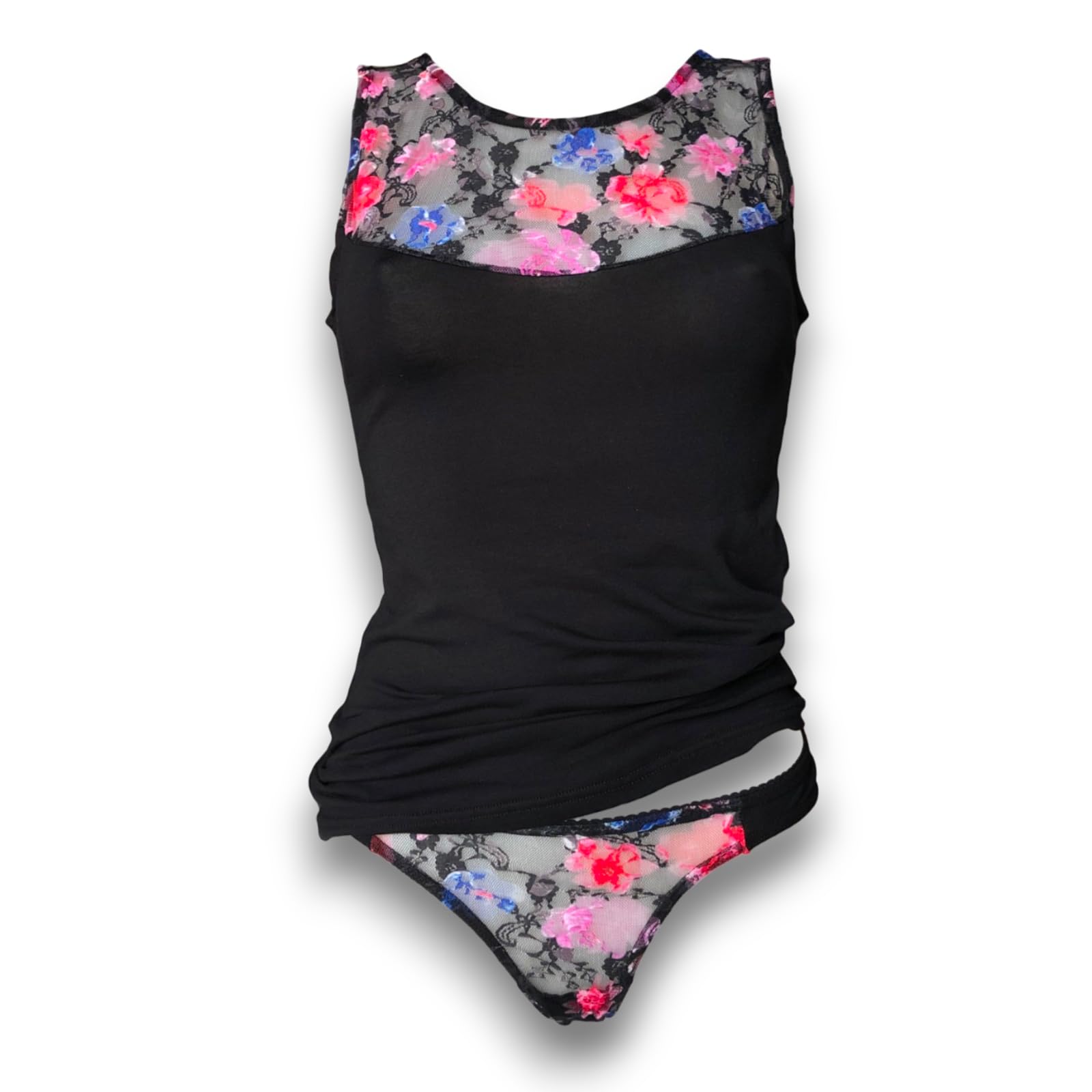 Lady C Coordinato Canotta e Slip Tulle Ricamato Taglia L
