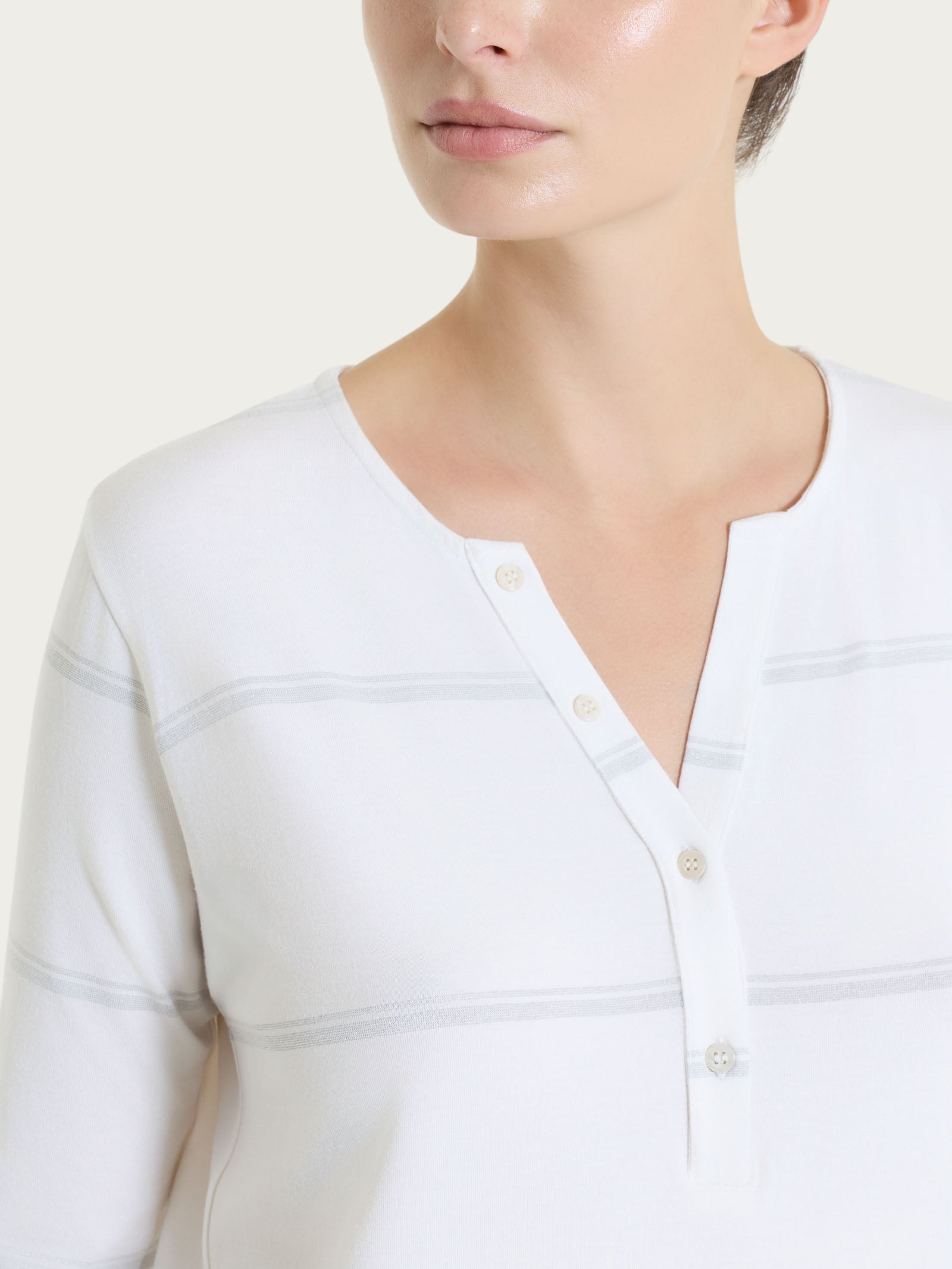 Ragno Viscosa Summer Maglietta Serafino Lurex t-shirt Bianco riga