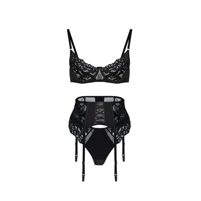 Maria Grazia Severi set intimo nero pizzo e raso con giarrettiera