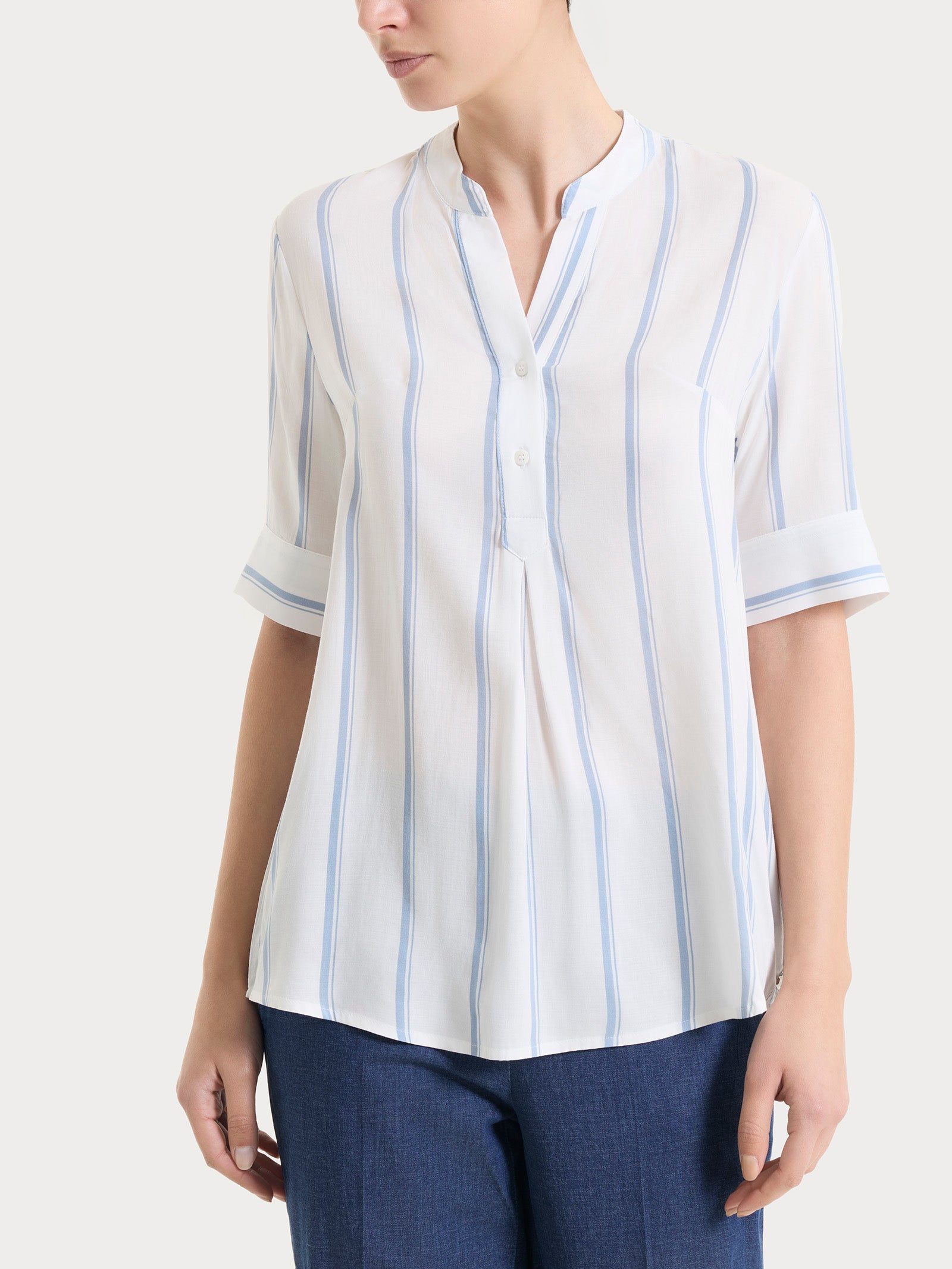 Ragno EcoSeta blusa righe manica corta Dusty Blue viscosa