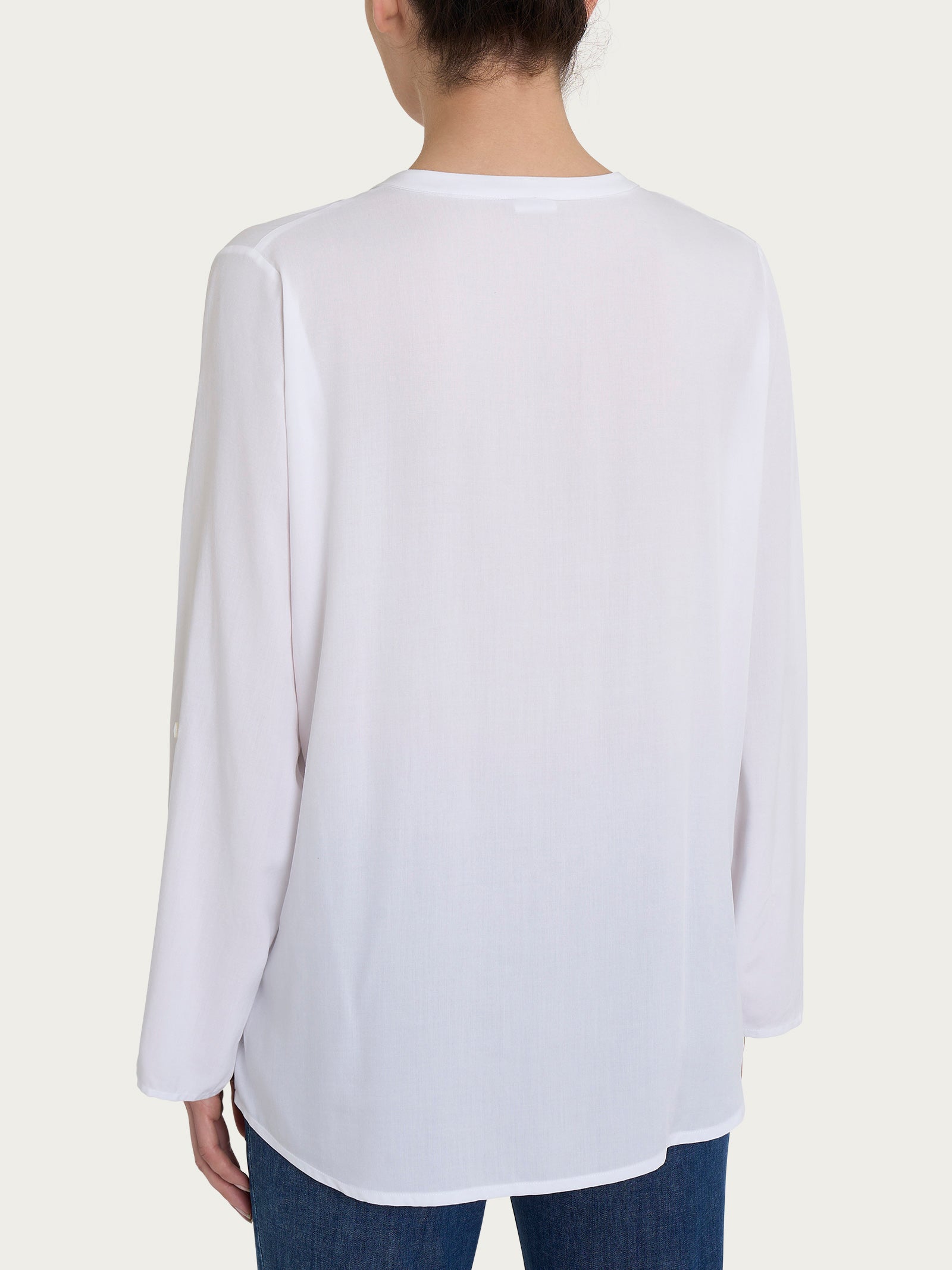 Ragno EcoSeta Camicia Collo Coreana Donna Bianco Manica Lunga