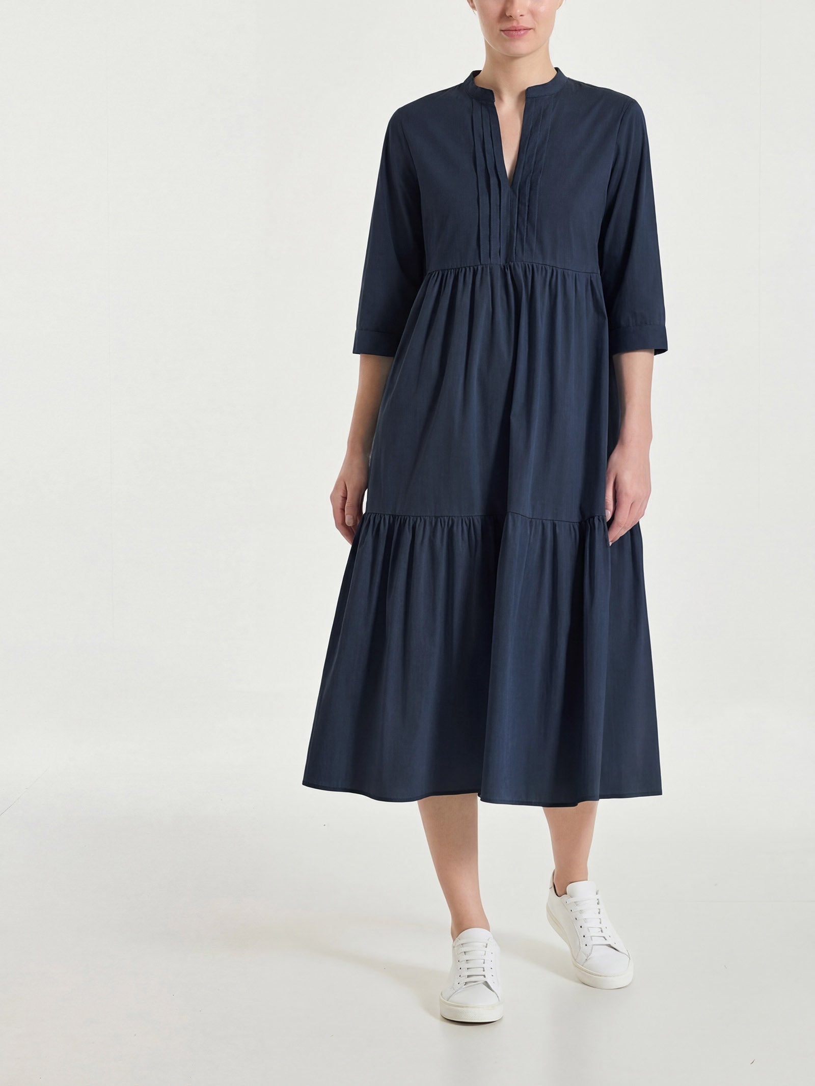 Ragno Compact Abito Poplin Cotone Bleu Scollo V