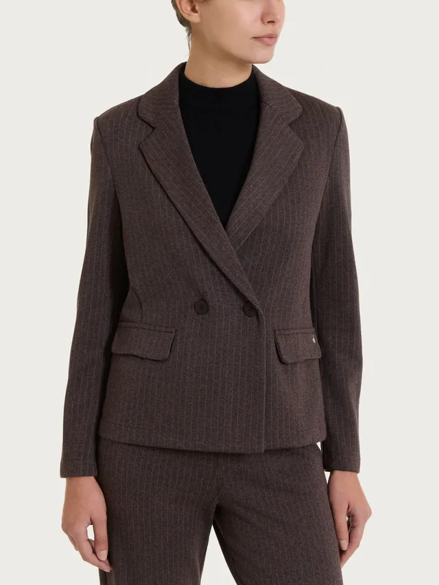 Ragno Eco Jacquard Blazer Gessato Chocolate Doppio Petto