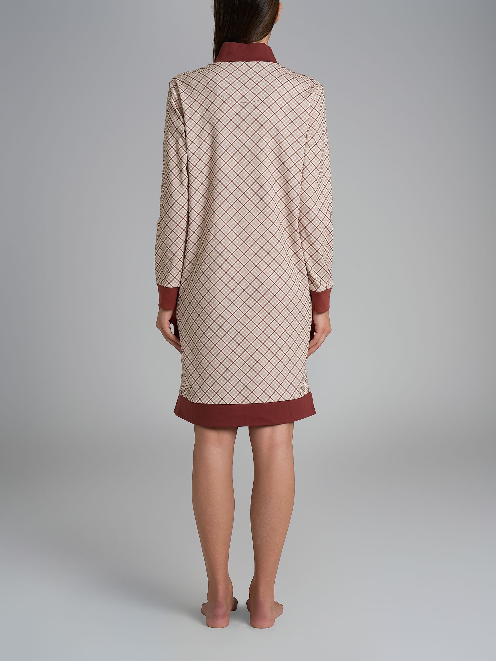 Ragno Interlock Vestaglia Tartan Henna Cotone Collo Alto