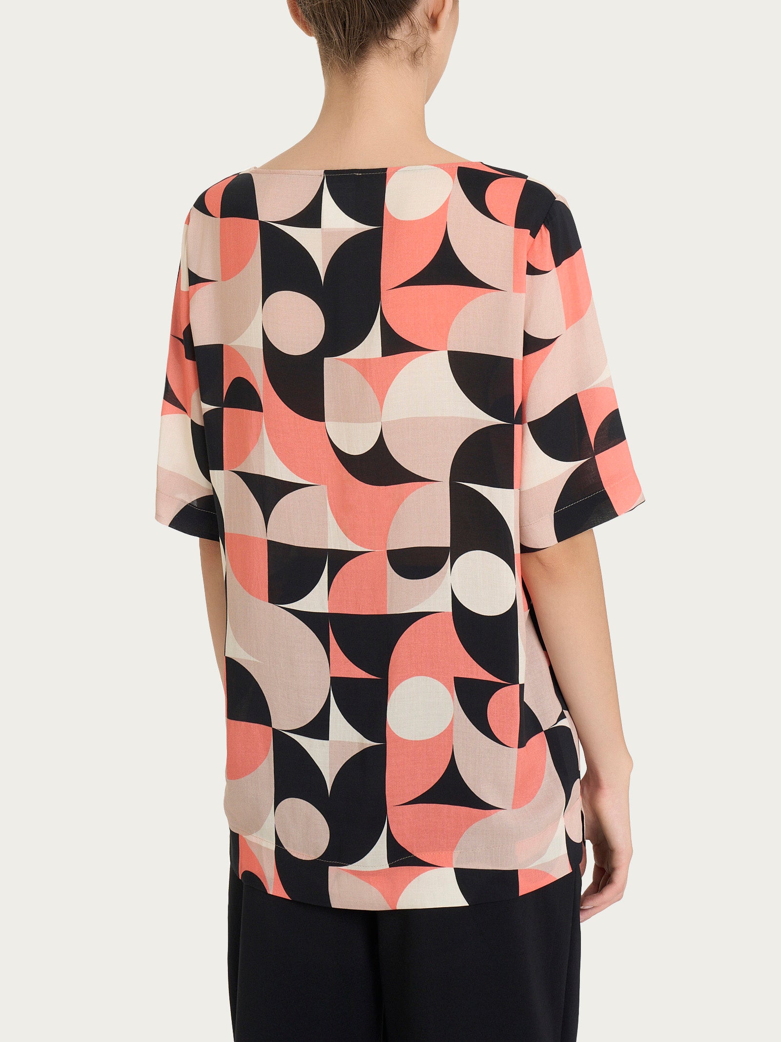 Ragno EcoSeta Blusa girocollo geometrica Warm Taupe viscosa