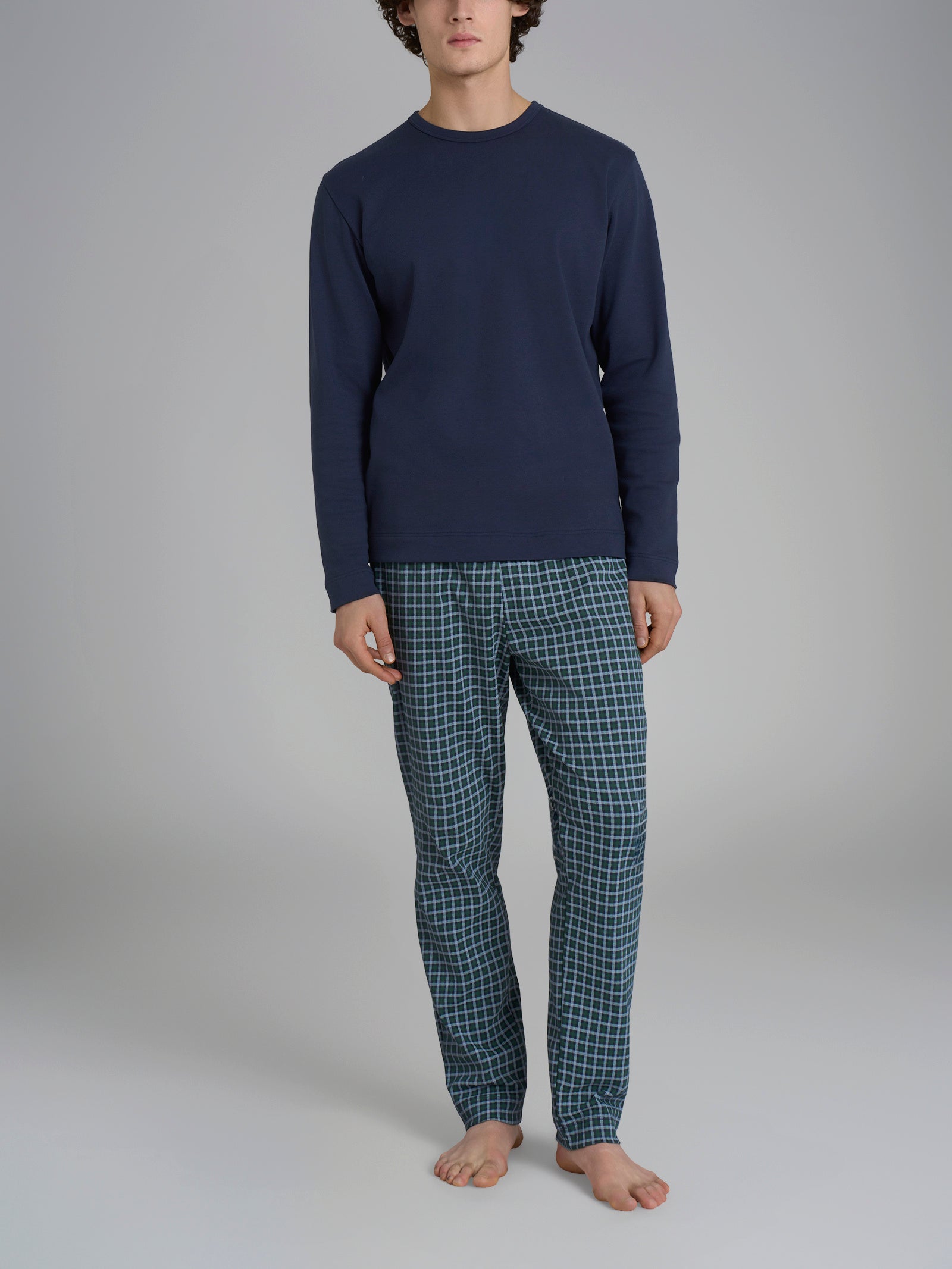 Ragno Pigiama uomo lungo blu cotone interlock tartan
