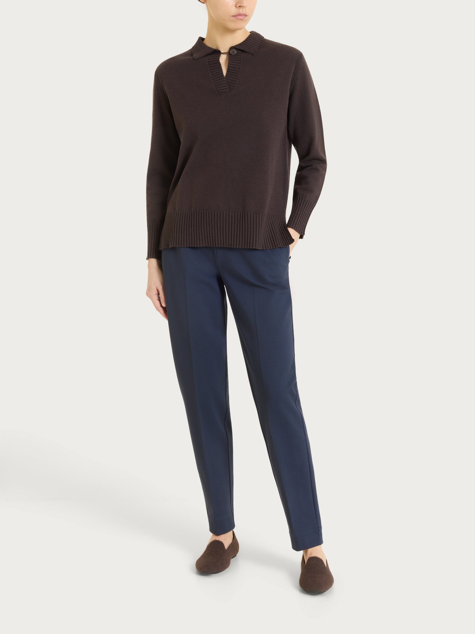 Ragno Soft Wool Polo Manica Lunga Donna Chocolate morbida