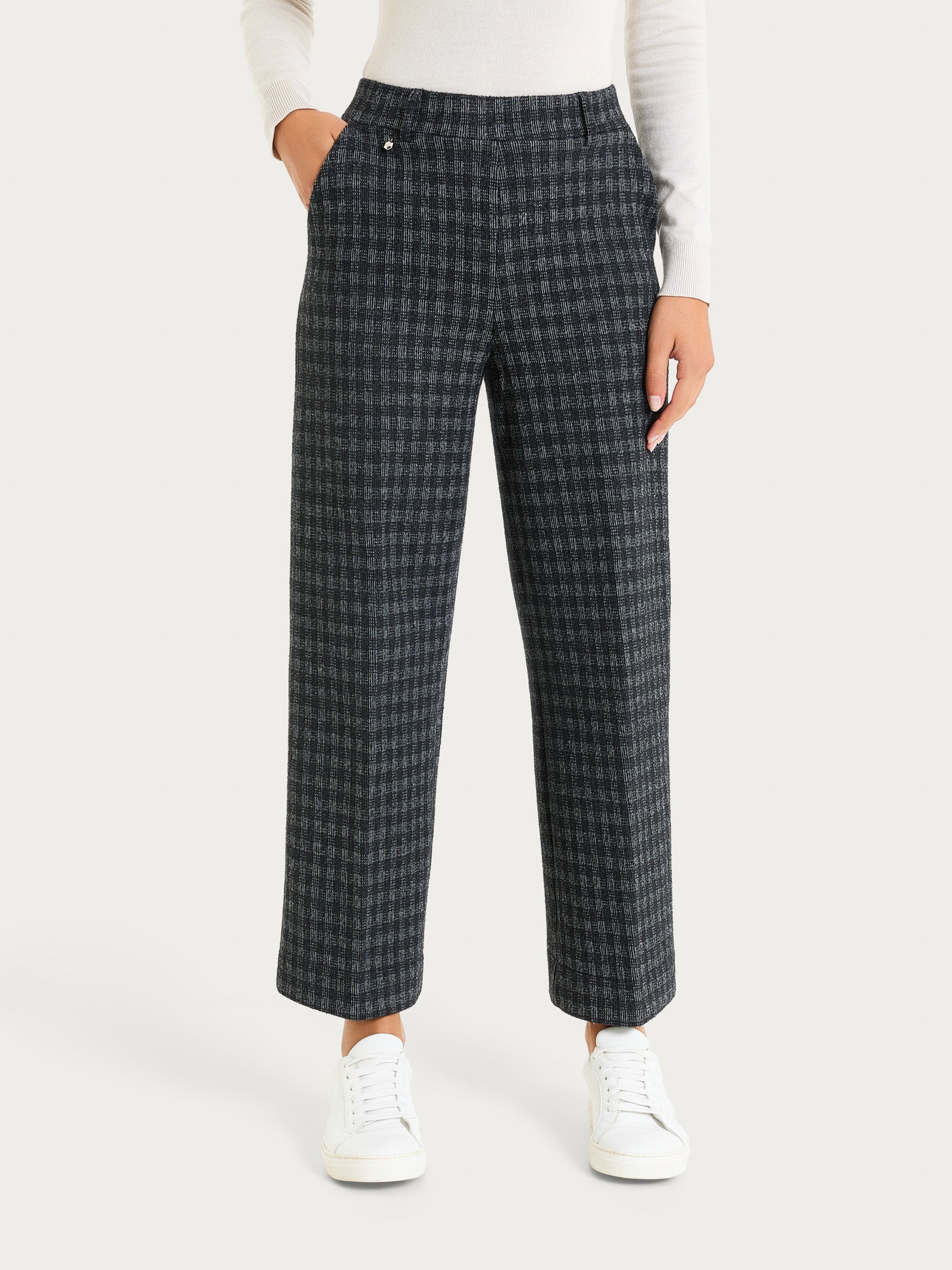 Ragno Eco Jacquard Pantalone Ampio Caviglia Fantasia Nero Lana