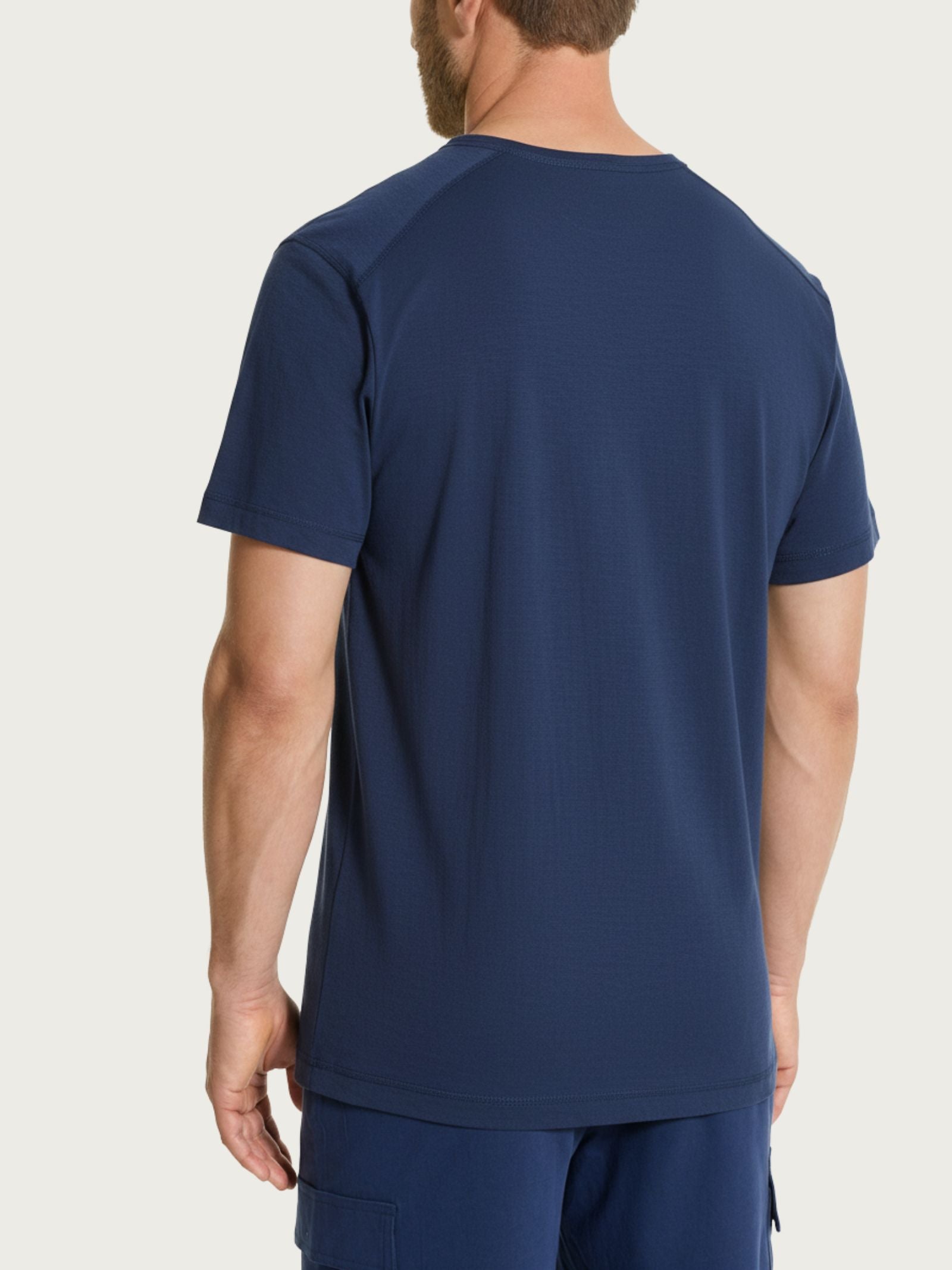 Ragno T-shirt Scollo a V slub jersey puro cotone bleu manica corta