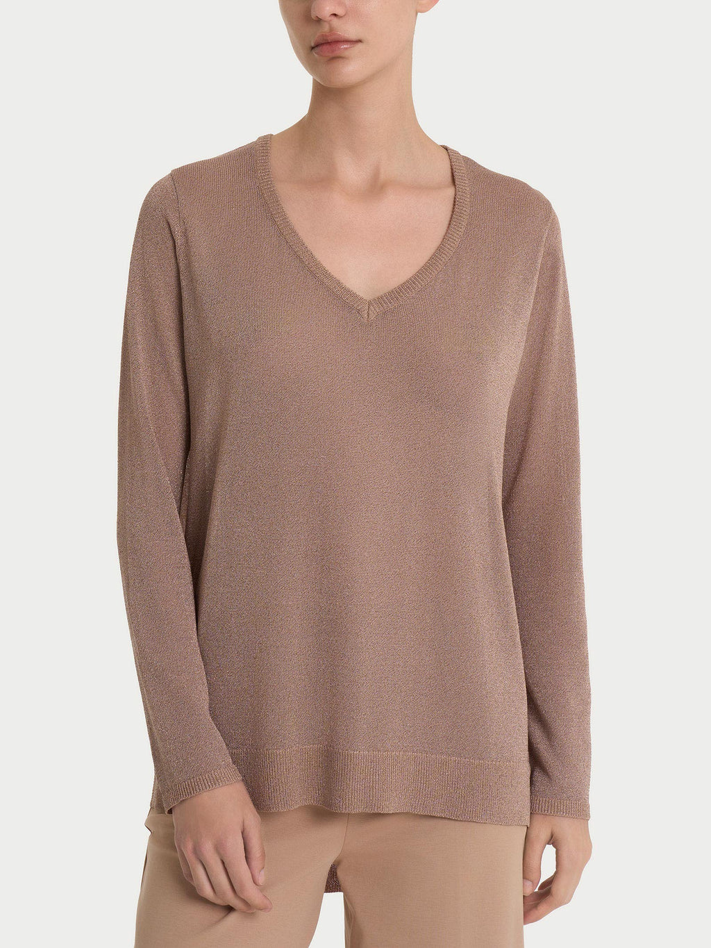 Ragno Viscosa Summer maglia lurex scollo v warm taupe