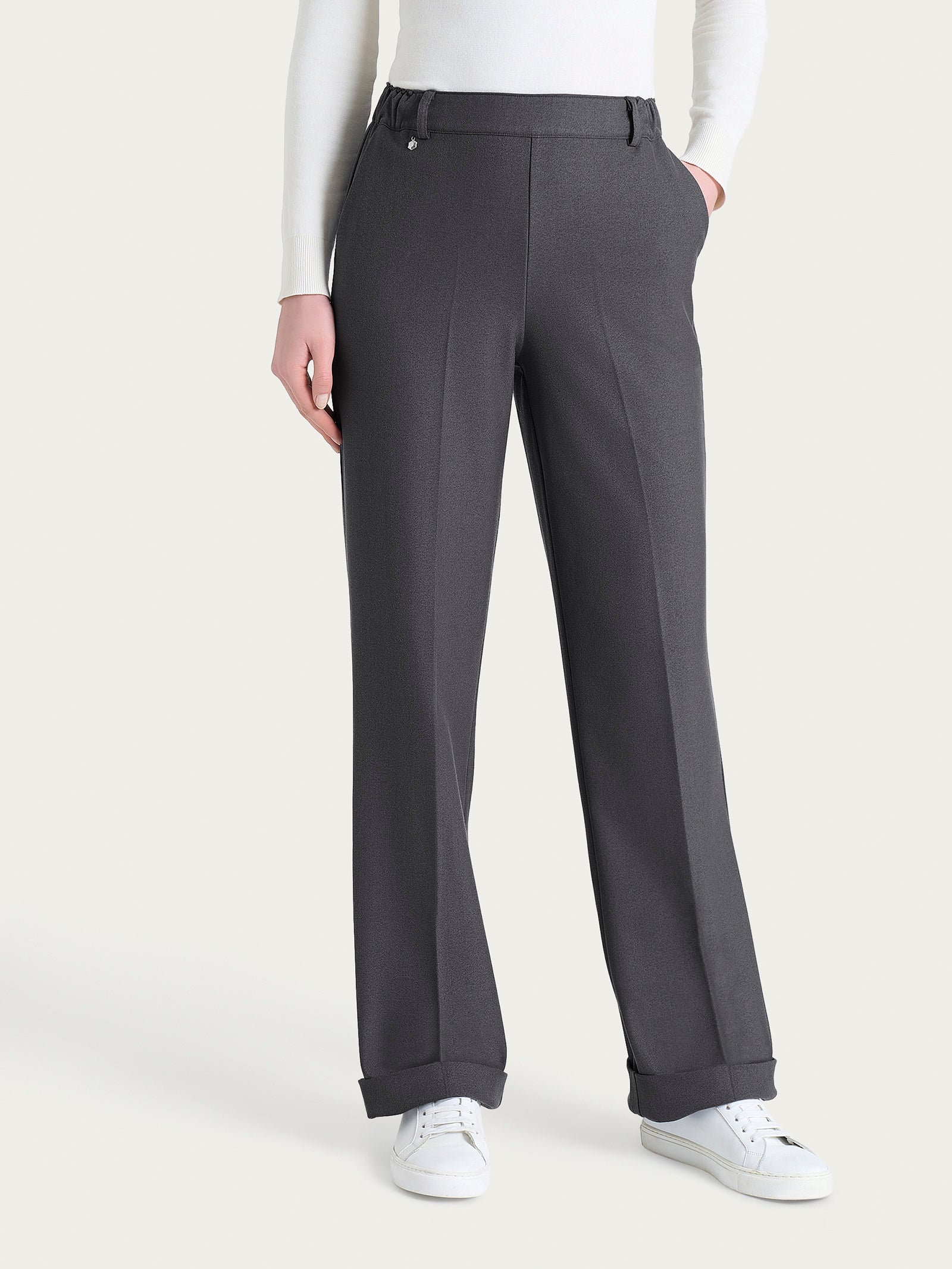 Ragno Flannel Twill pantalone ampio donna ardesia mel vita elasticizzata