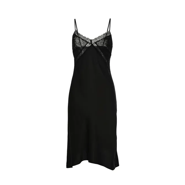 Maria Grazia Severi Long Babydoll sottoveste nera satin pizzo