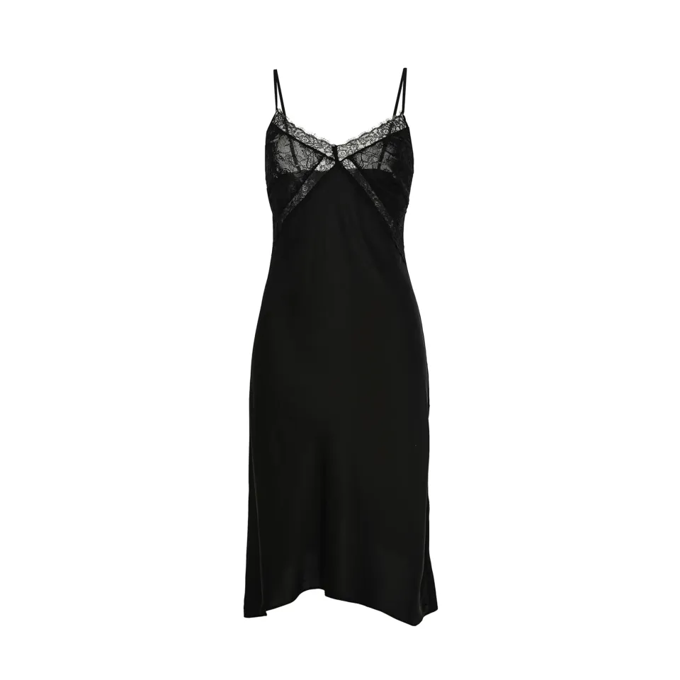 Maria Grazia Severi Long Babydoll sottoveste nera satin pizzo