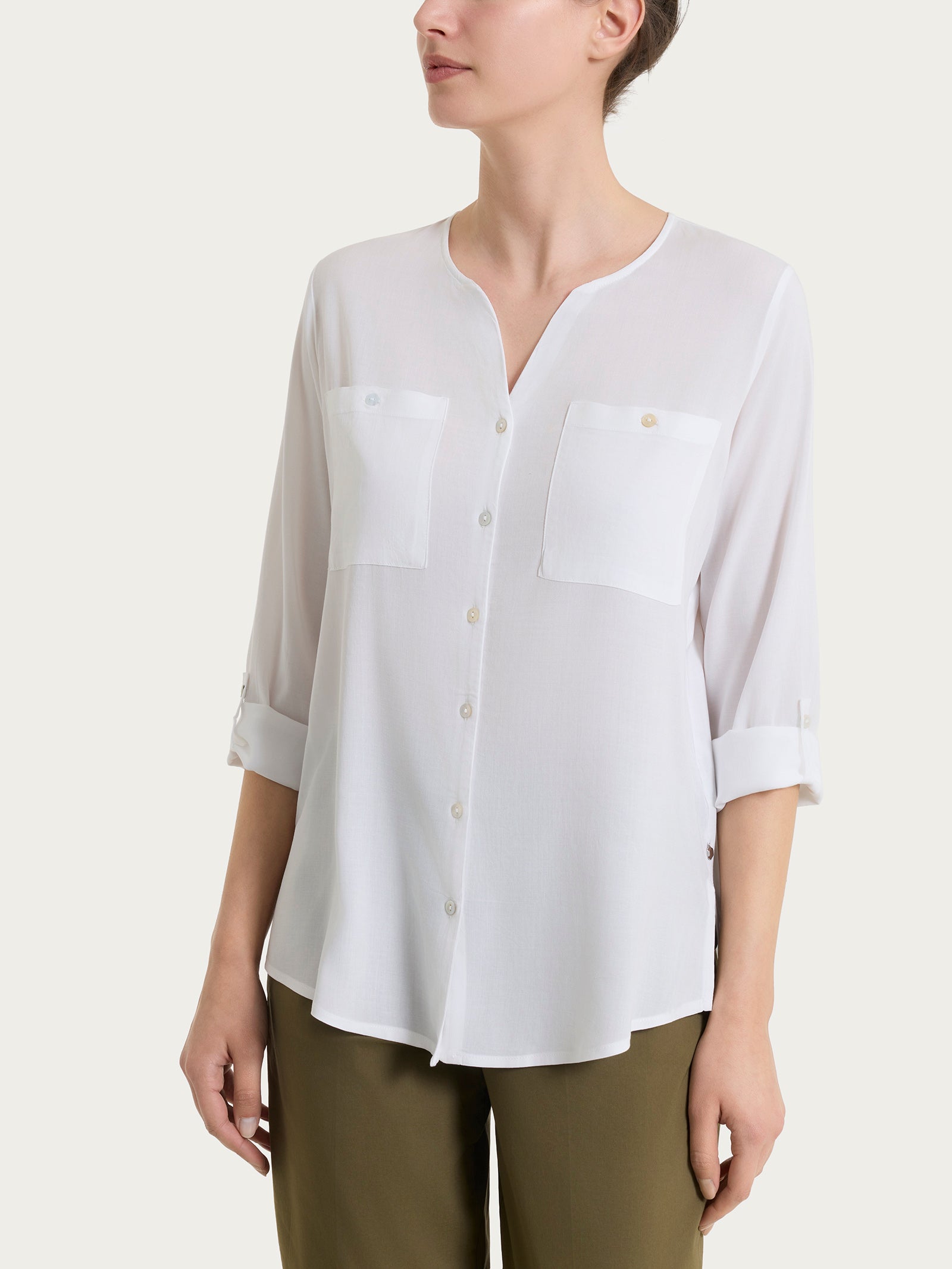 Ragno Voile Stretch Camicia donna Bianco manica risvoltabile