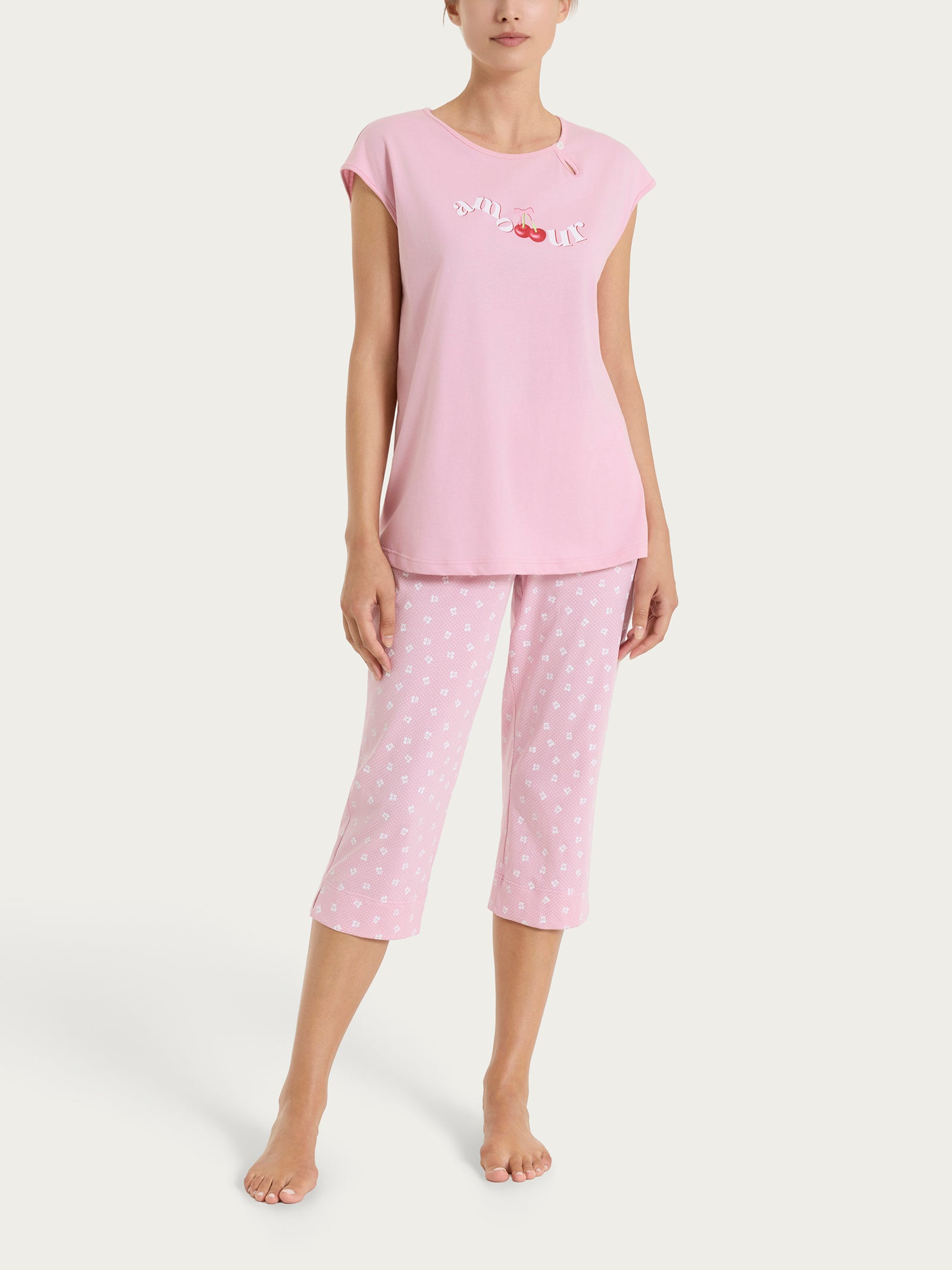 Ragno Sweet Emotion Pigiama Pinocchietto Cotone Cameo Pink