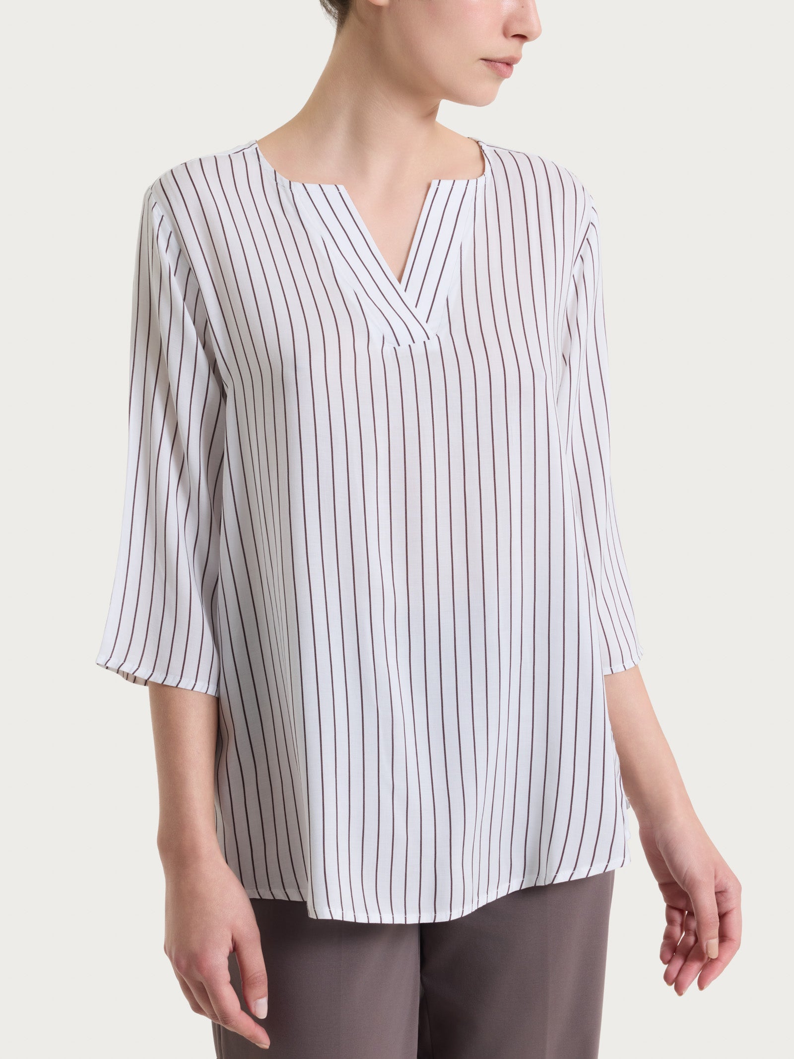 Ragno EcoSeta blusa righe manica 3/4 viola