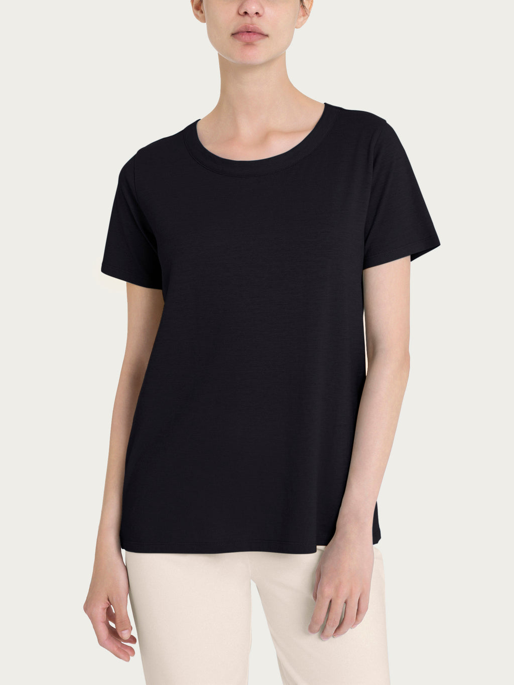 Ragno Puro Cotone t-shirt girocollo donna Nero manica corta