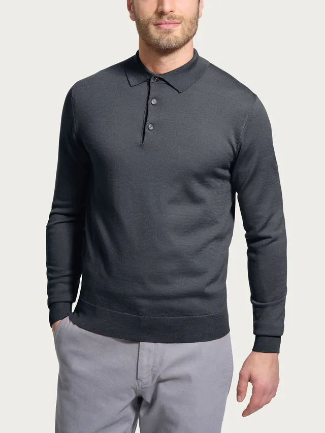 Ragno Merino Soft polo manica lunga lana Black Oyster uomo