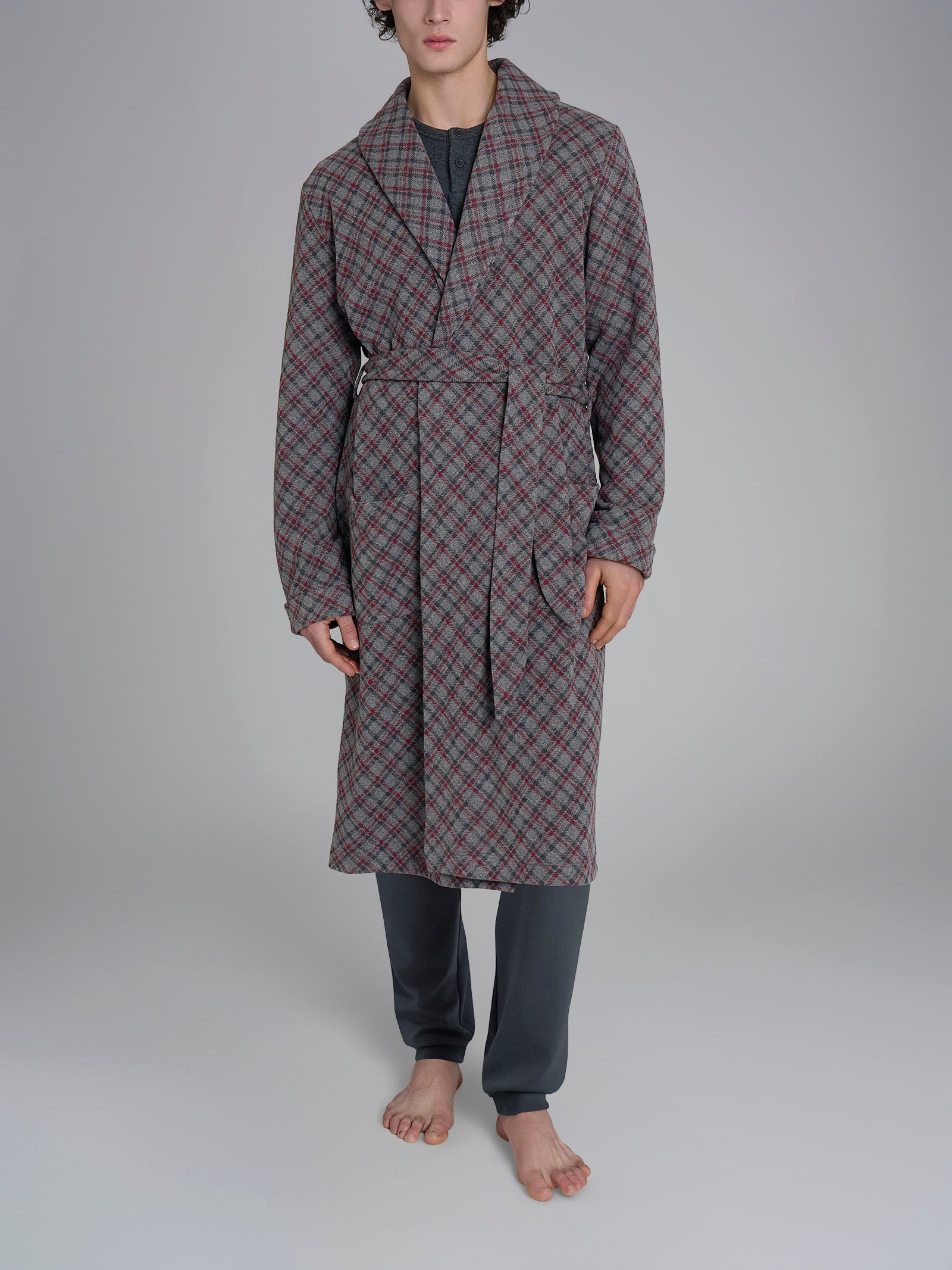 Ragno Vestaglia Tartan Lunga Cotton Eco Pile Grigia Calda