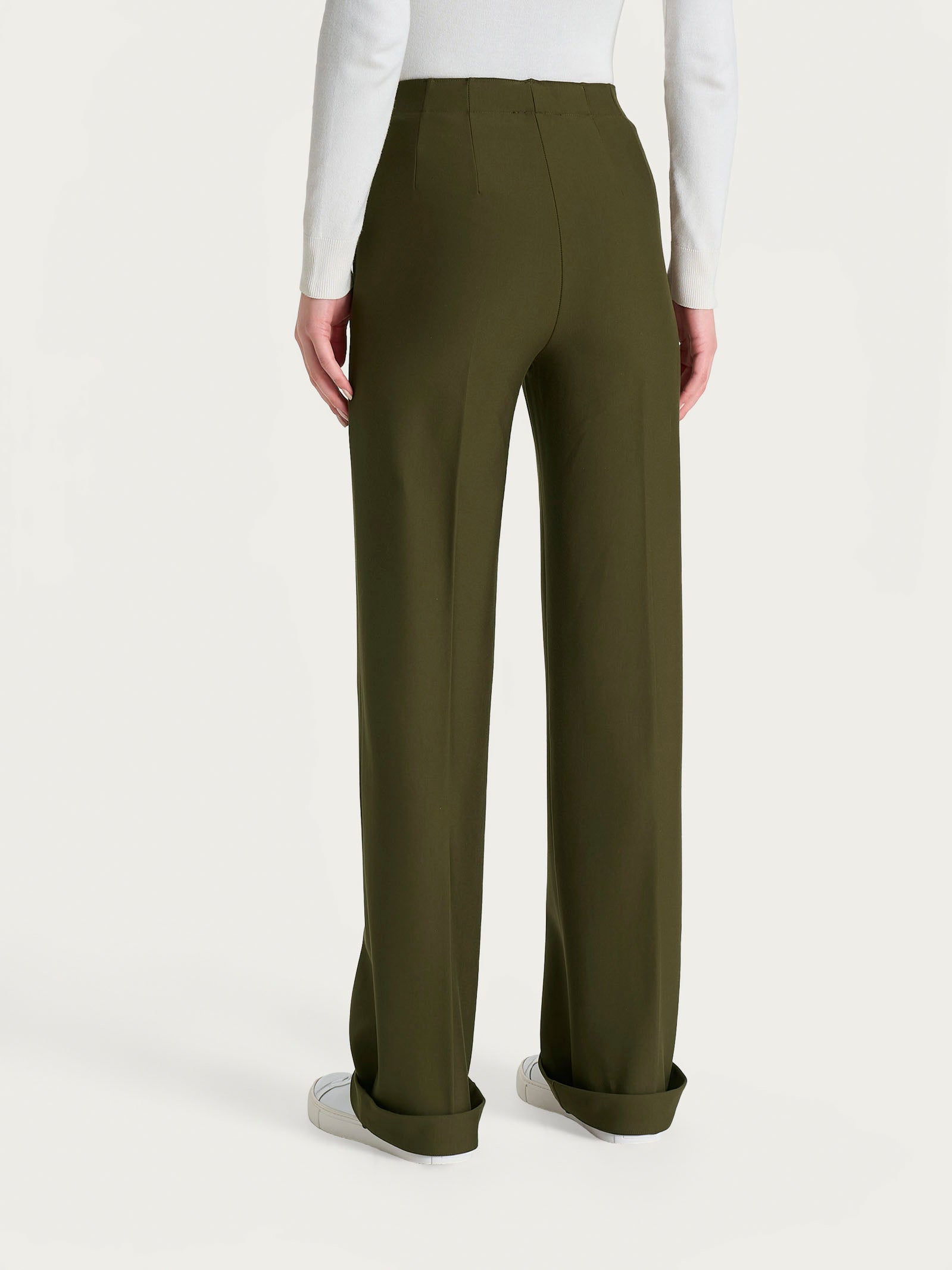 Ragno Compact The Wide Leg pantalone dark olive elasticizzato