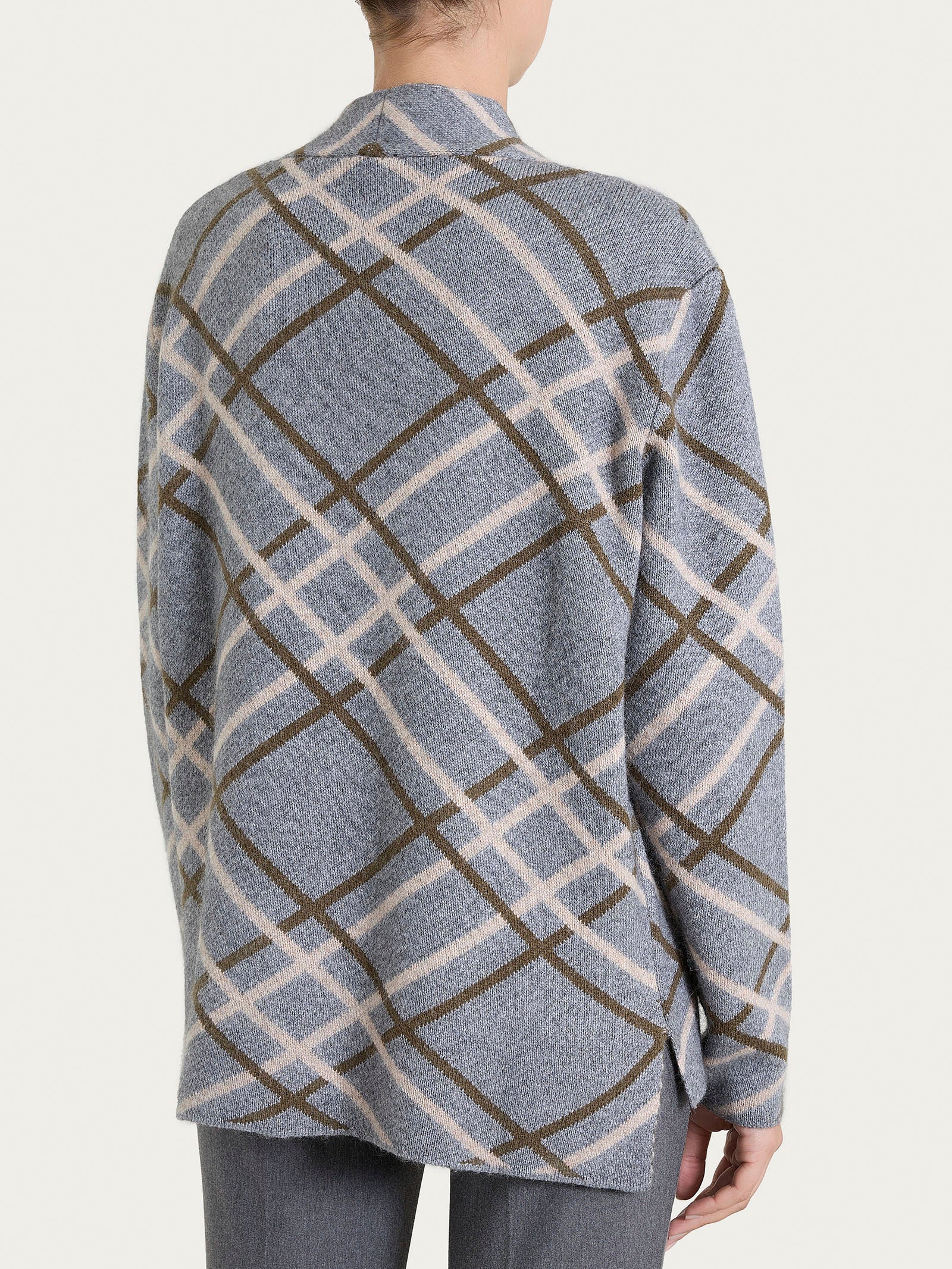 Ragno Natural Soft cardigan aperto check ferro melange