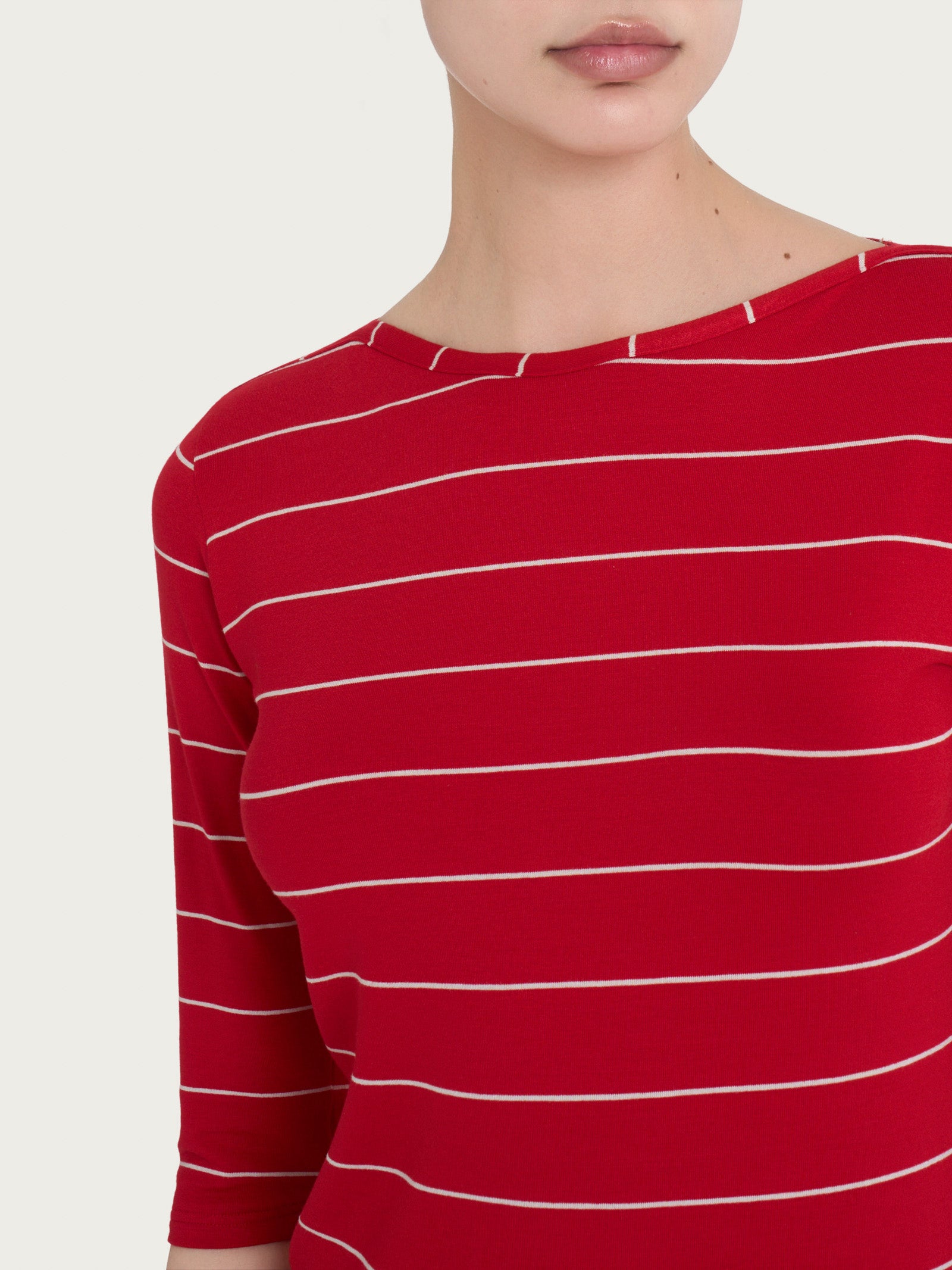 Ragno Viscosa Summer Maglietta Riga Spaziata Salsa Skinny
