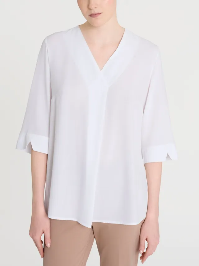 Ragno EcoSeta Blusa scollo V manica 3/4 Bianco raso viscosa