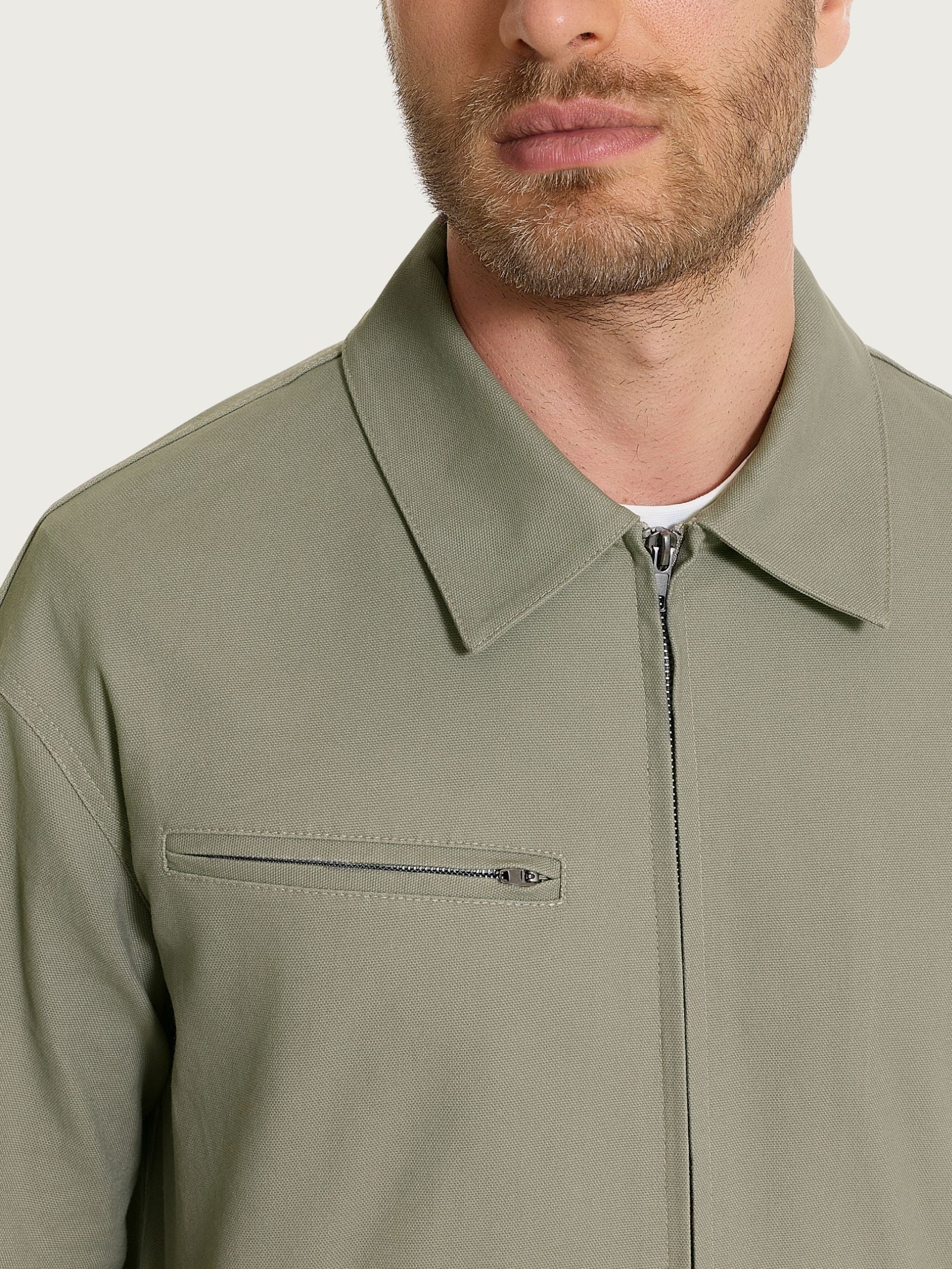 Ragno Giacca Zip Canvas Stretch Seagrass Uomo