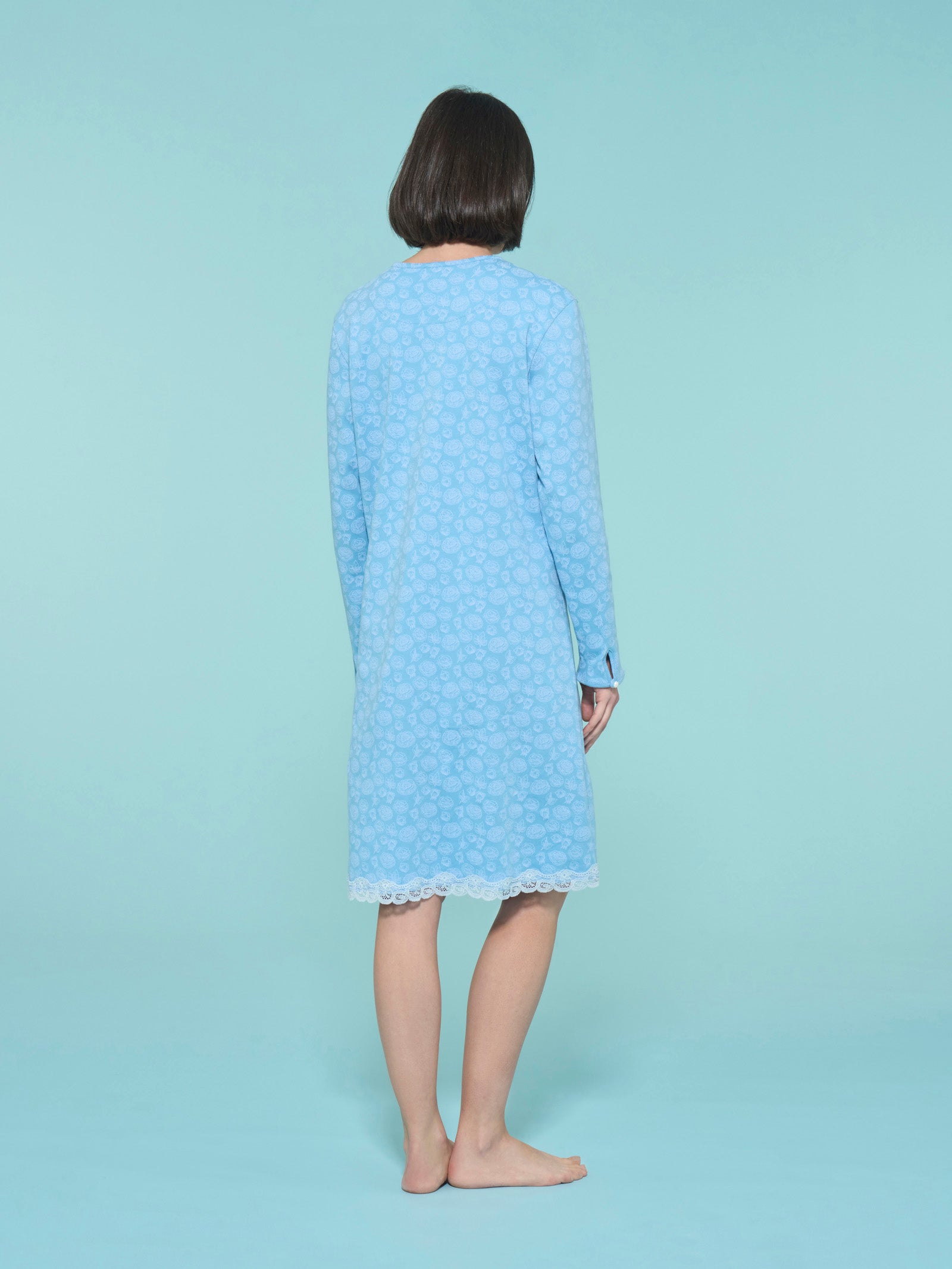 Ragno camicia da notte donna cotone aperta Fant. Dusk Blue