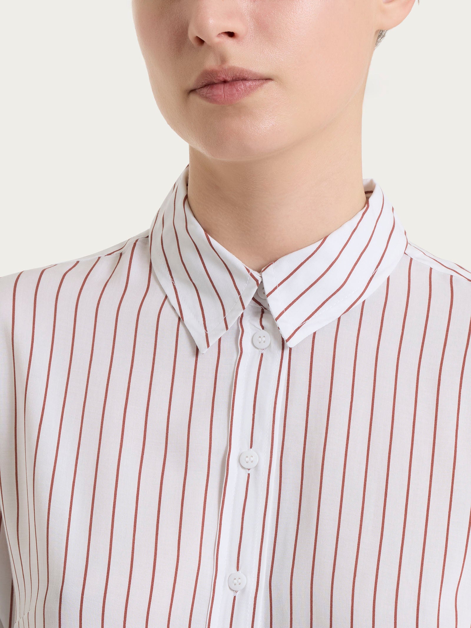 Ragno EcoSeta Camicia righe viscosa Mahogany manica lunga