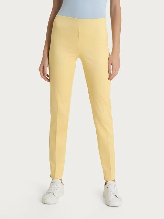 Ragno Satin Power pantaloni sigaretta Pale Banana con spacco